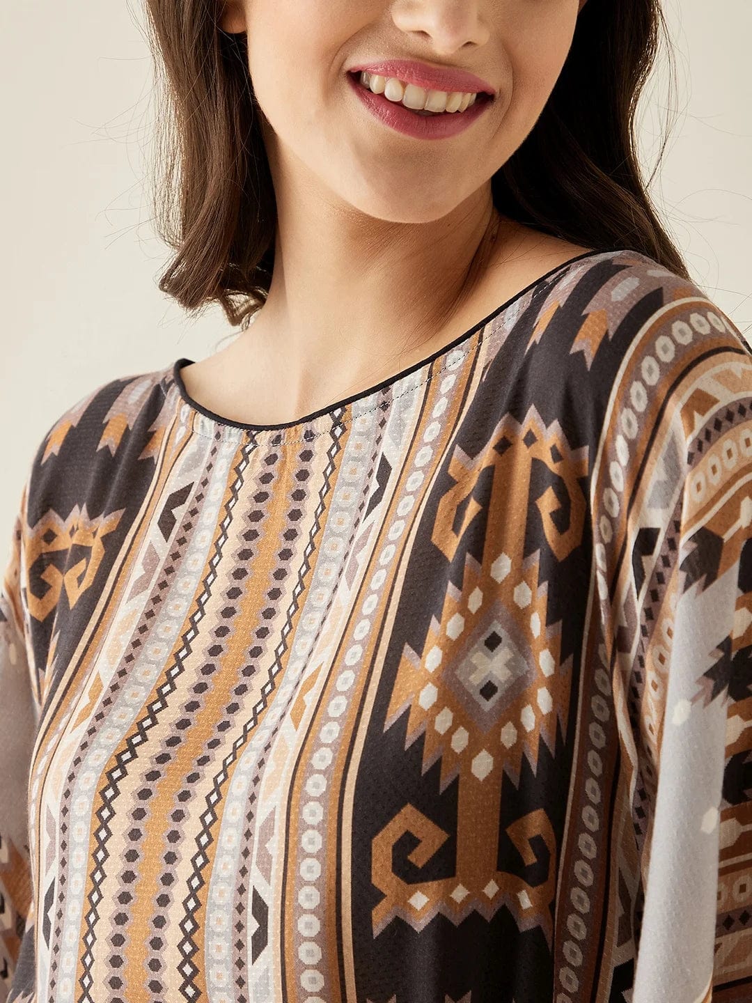The Kaftan Company Nightdress Brown Aztec Modal Lounge Kaftan