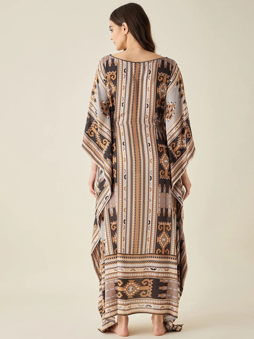 The Kaftan Company Nightdress Brown Aztec Modal Lounge Kaftan