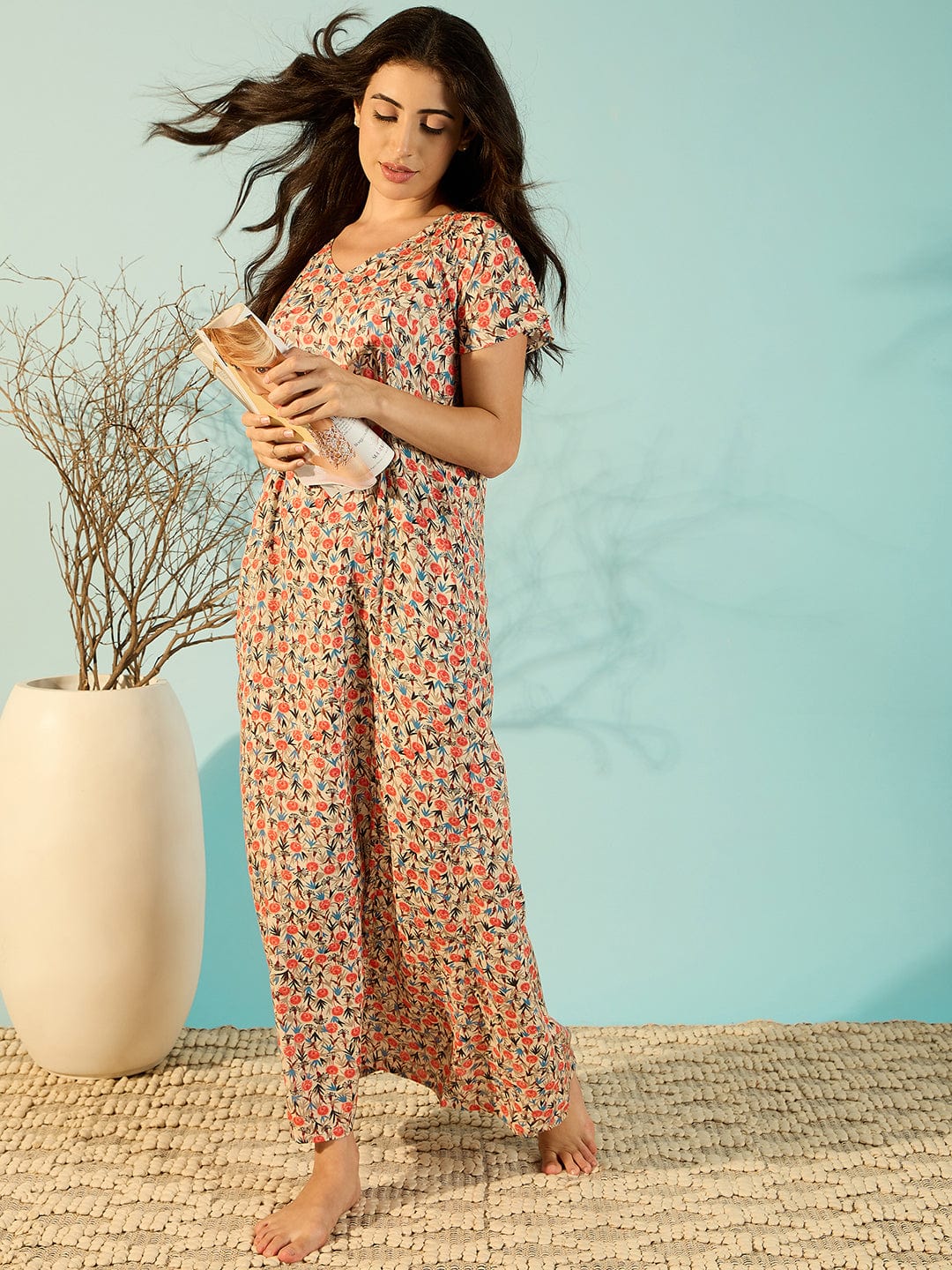 The Kaftan Company Nightdress Comfy Floral Blossom A-Line Chic Nightdress For Women