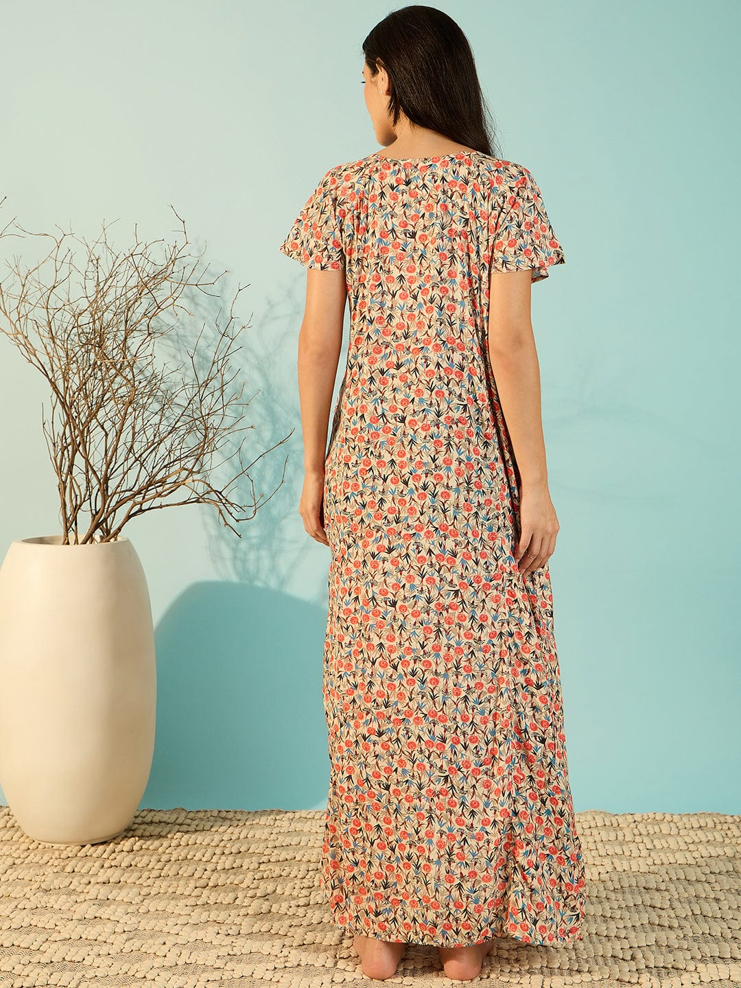 The Kaftan Company Nightdress Comfy Floral Blossom A-Line Chic Nightdress For Women