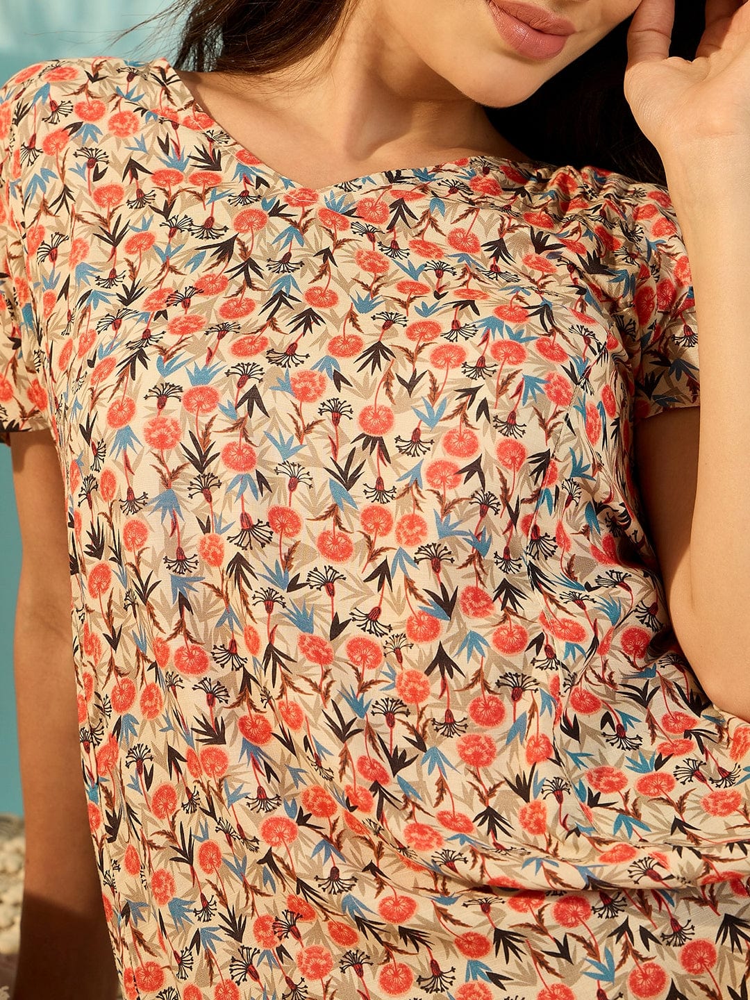 The Kaftan Company Nightdress Comfy Floral Blossom A-Line Chic Nightdress For Women