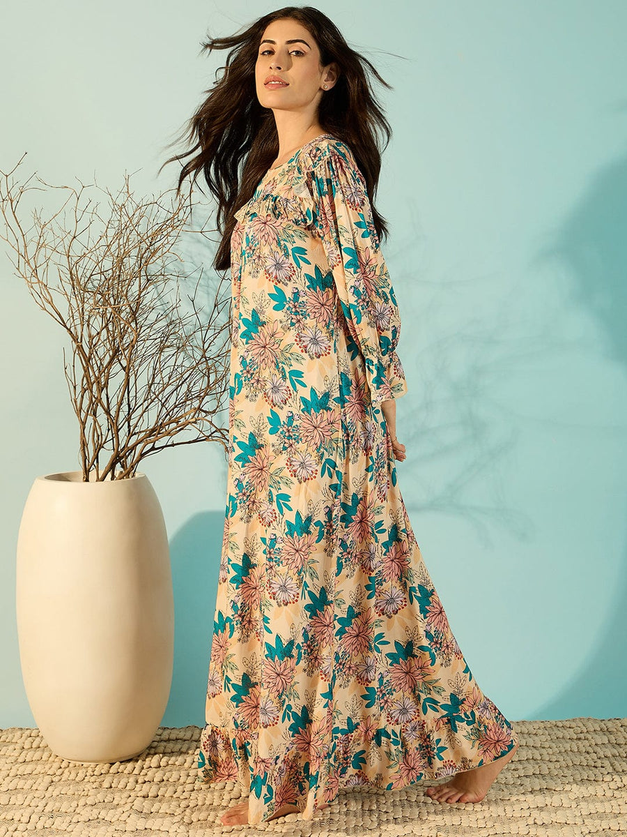 Buy Floral Mix Soft Modal Frilled Night Dress For Women â‚¬€œ The Kaftan  Company