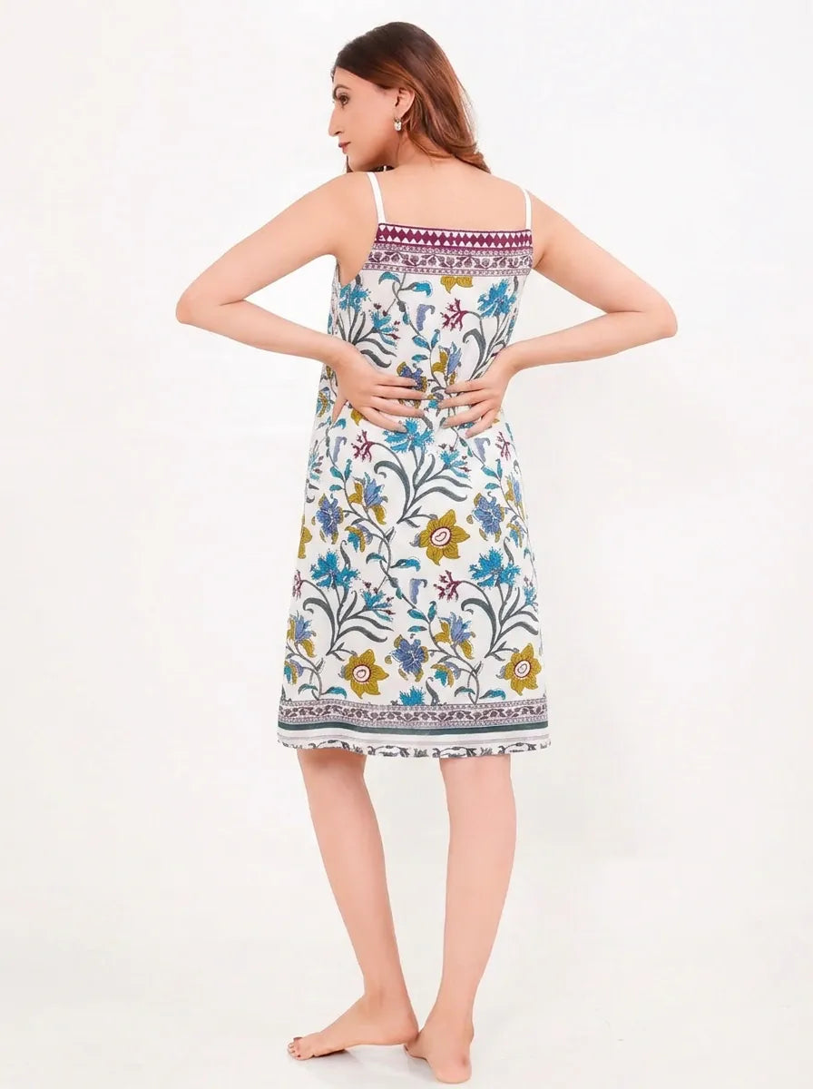 The Kaftan Company Nightdress Floral Print Cotton Negligee with Border Print