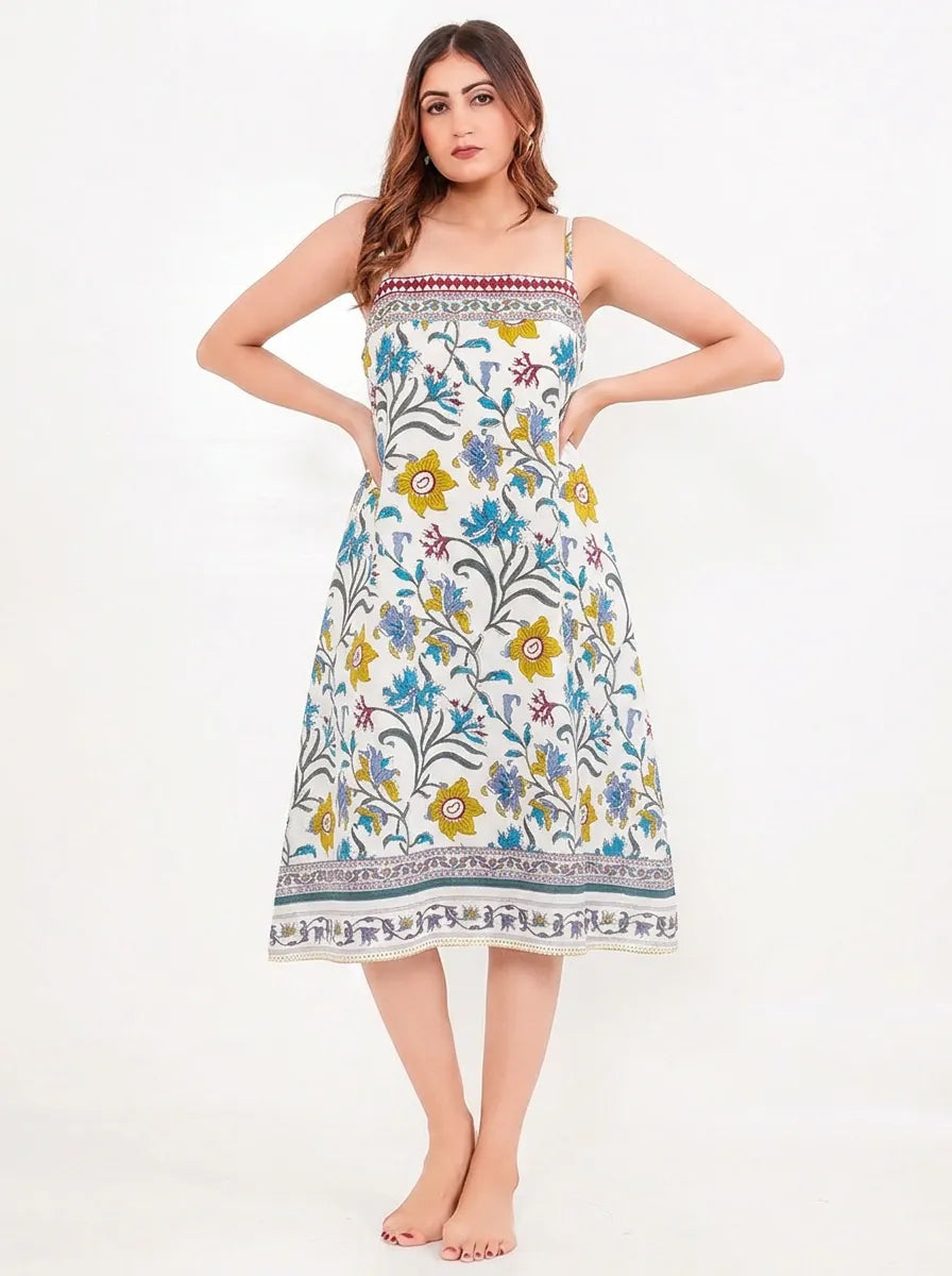 The Kaftan Company Nightdress Floral Print Cotton Negligee with Border Print