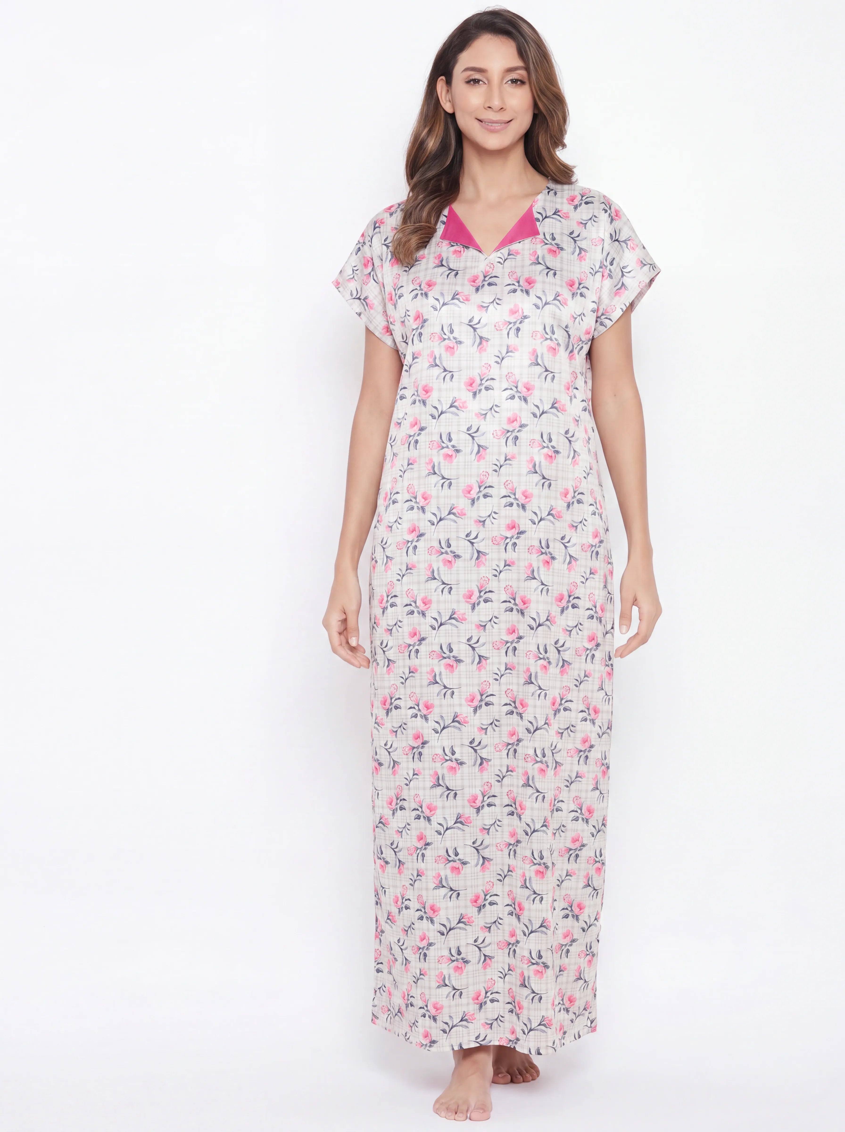 The Kaftan Company Nightdress Floral Print Satin Maxi Nightdress