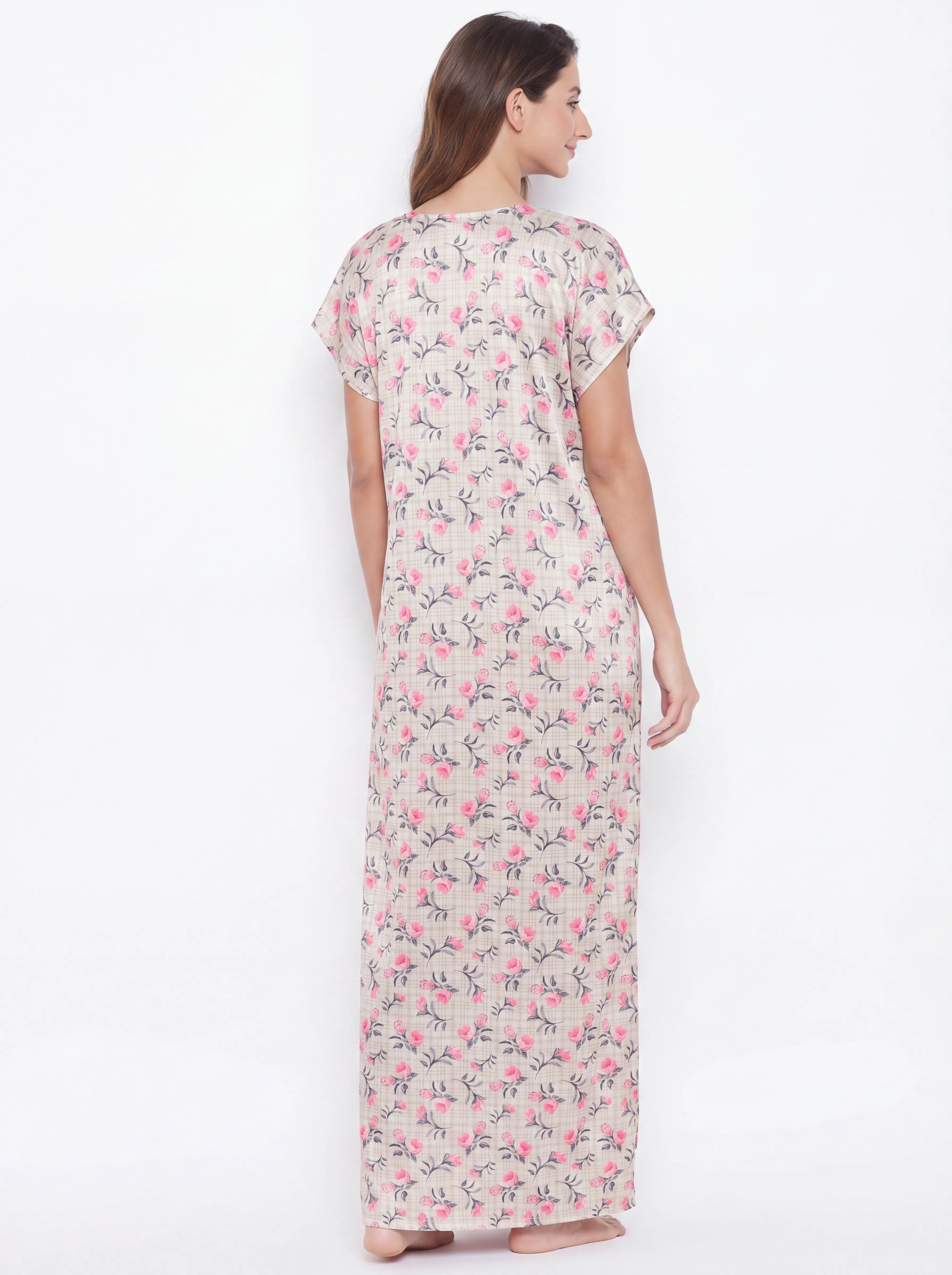 The Kaftan Company Nightdress Floral Print Satin Maxi Nightdress