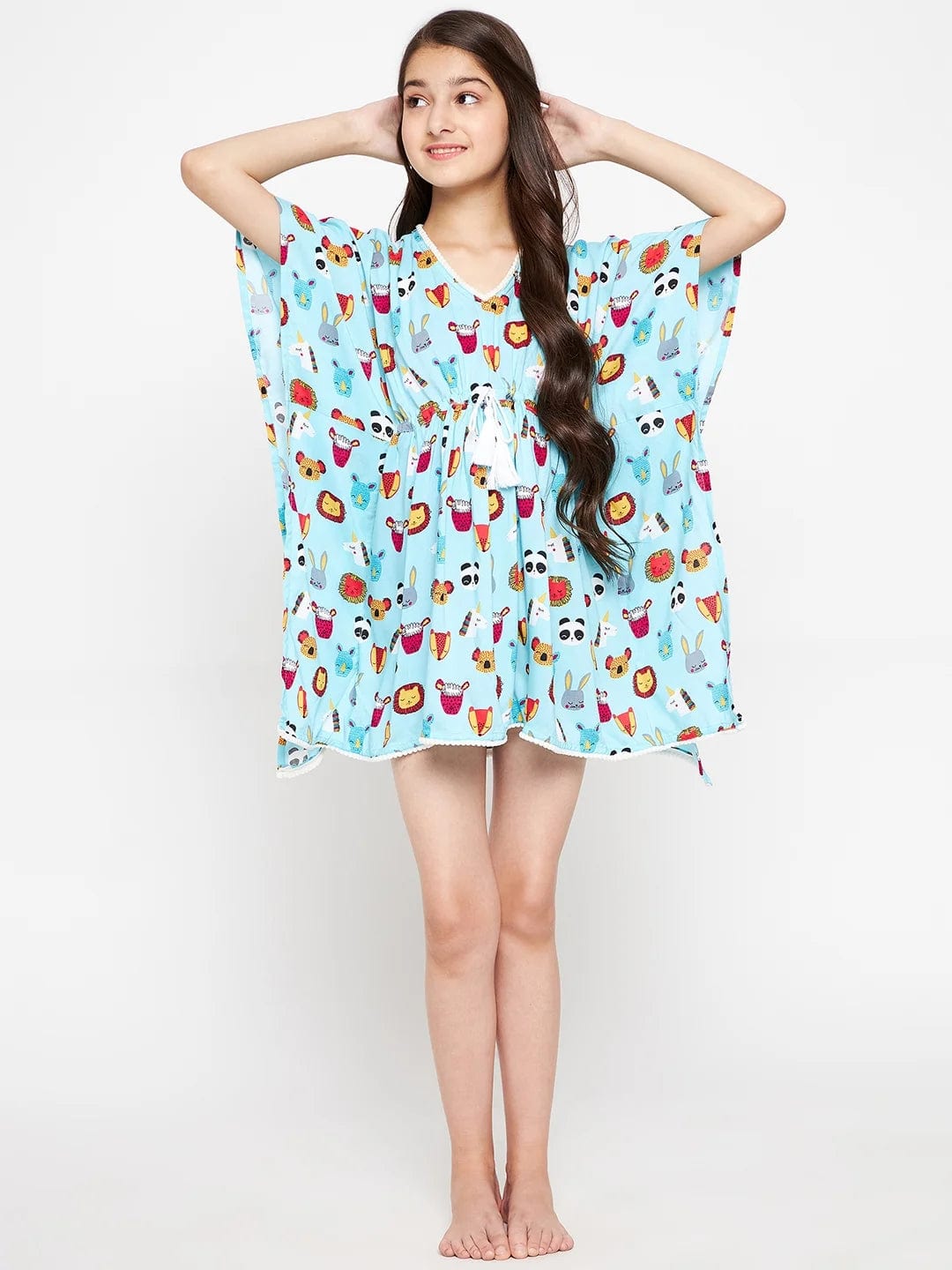 The Kaftan Company Nightdress Girls Blue Doodled Animal Print Nightdress