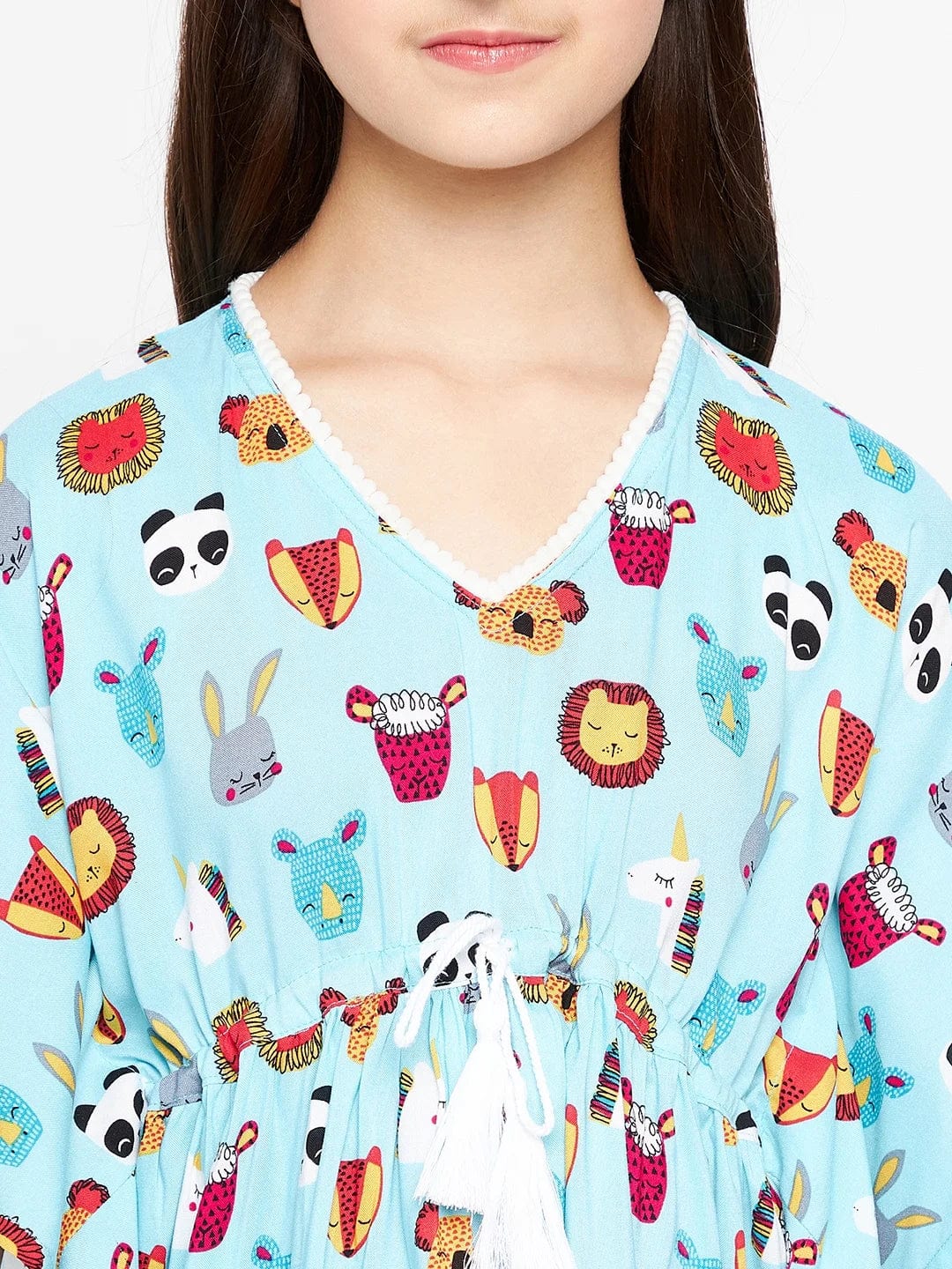 The Kaftan Company Nightdress Girls Blue Doodled Animal Print Nightdress