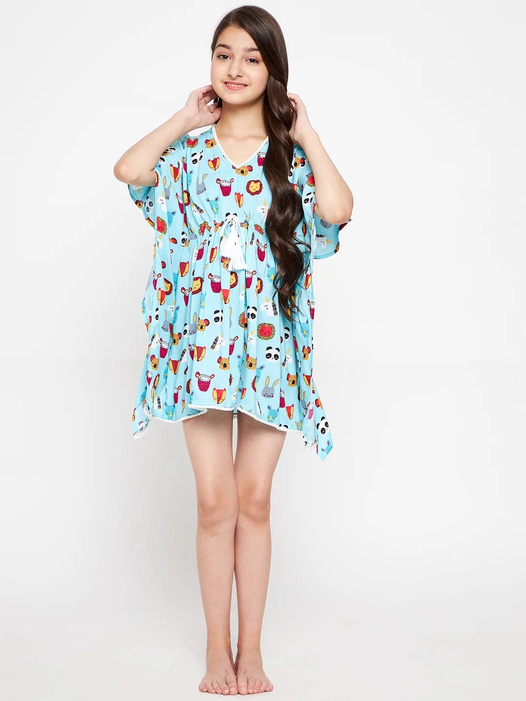 The Kaftan Company Nightdress Girls Blue Doodled Animal Print Nightdress