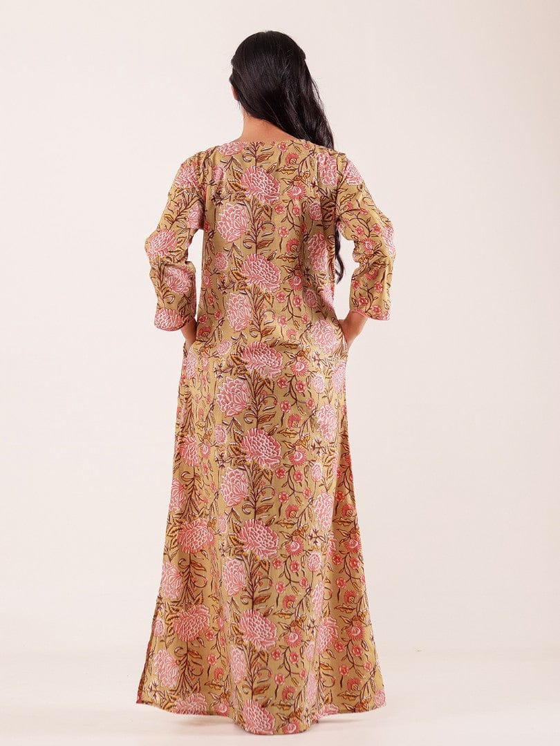 The Kaftan Company Nightdress Green Floral Printed Cotton Nightdress