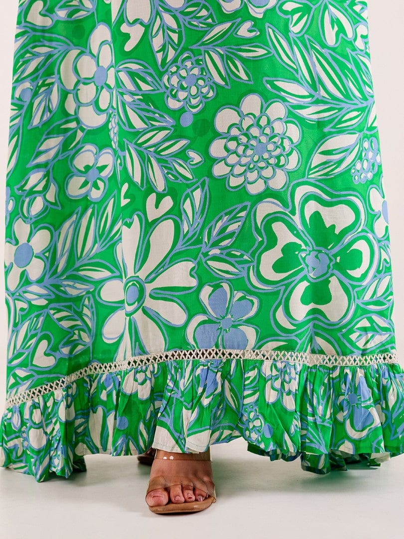 The Kaftan Company Nightdress Green Floral Printed Modal Nightdress