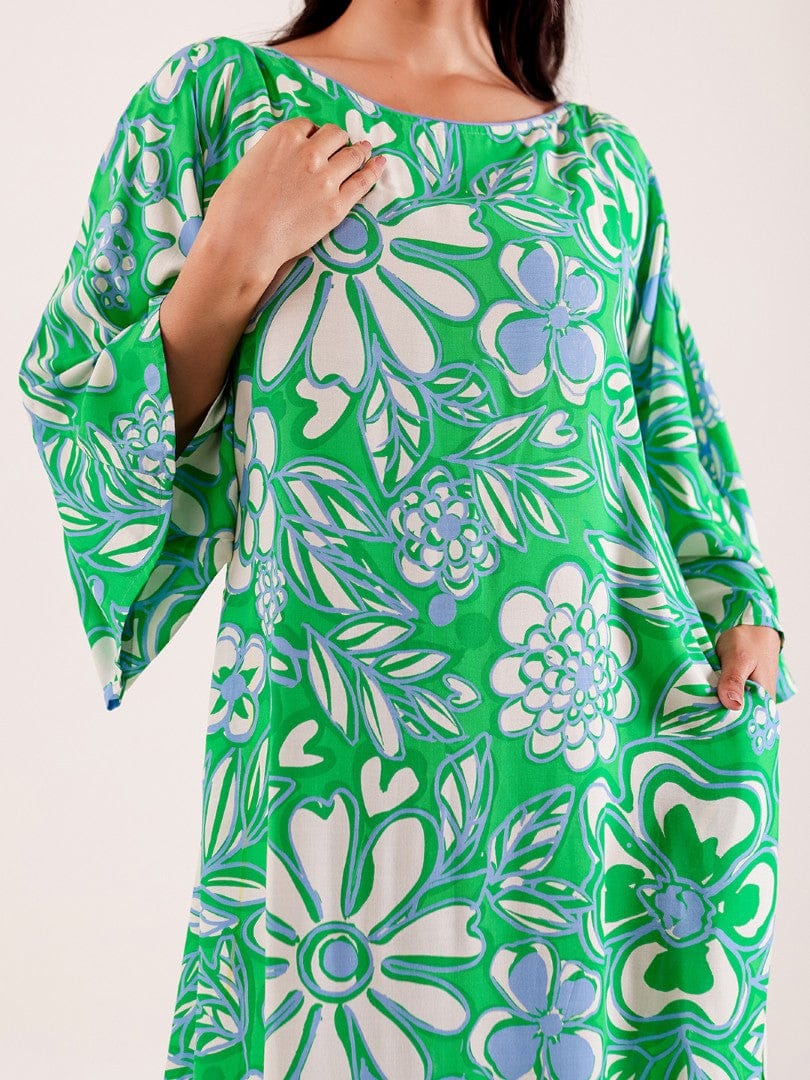 The Kaftan Company Nightdress Green Floral Printed Modal Nightdress