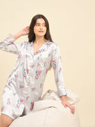 The Kaftan Company Nightdress Grey Printed Satin Sleepshirt – Bridal Intimare Collection