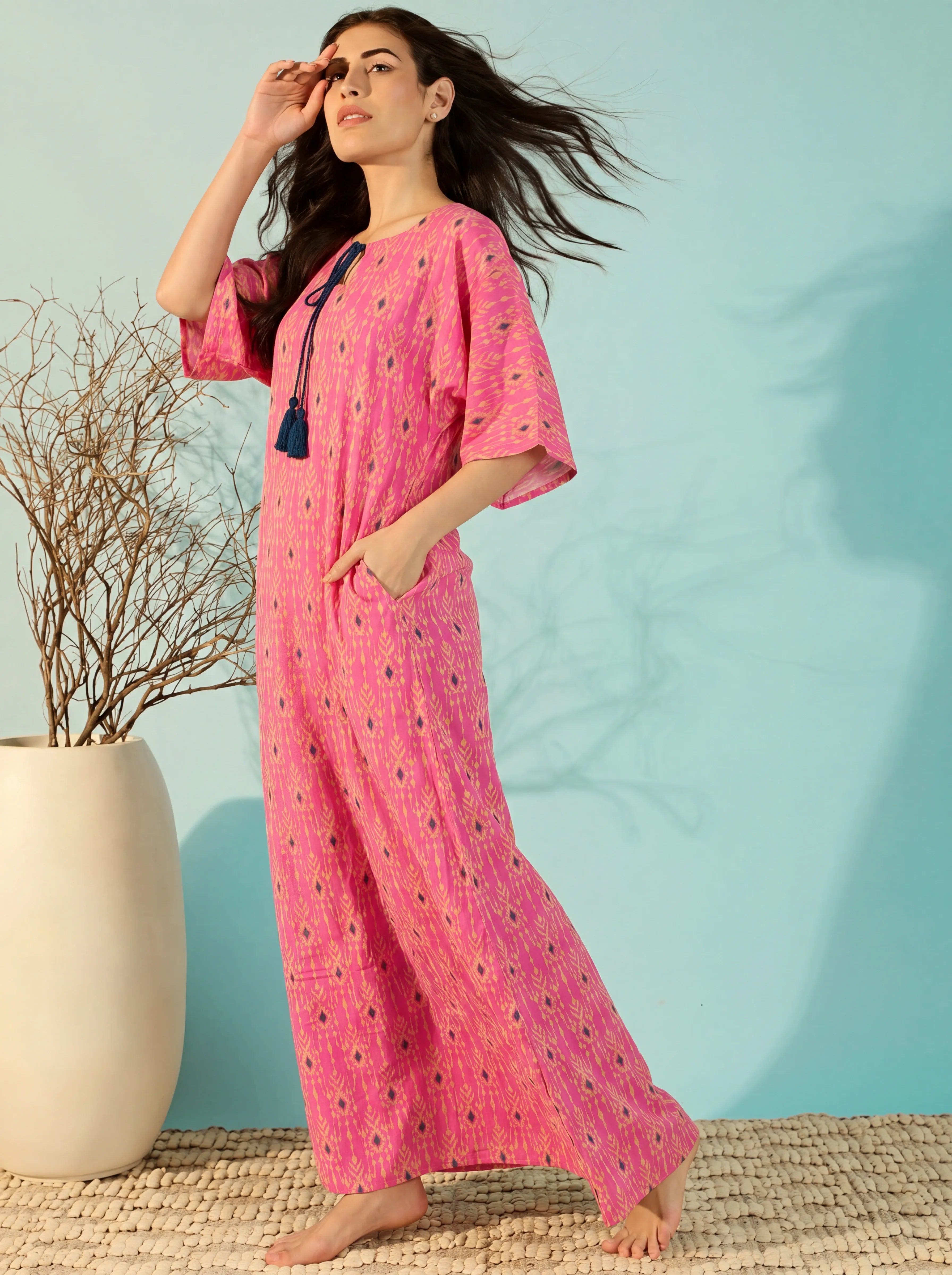 The Kaftan Company Nightdress Ikat Print Maxi Nightdress