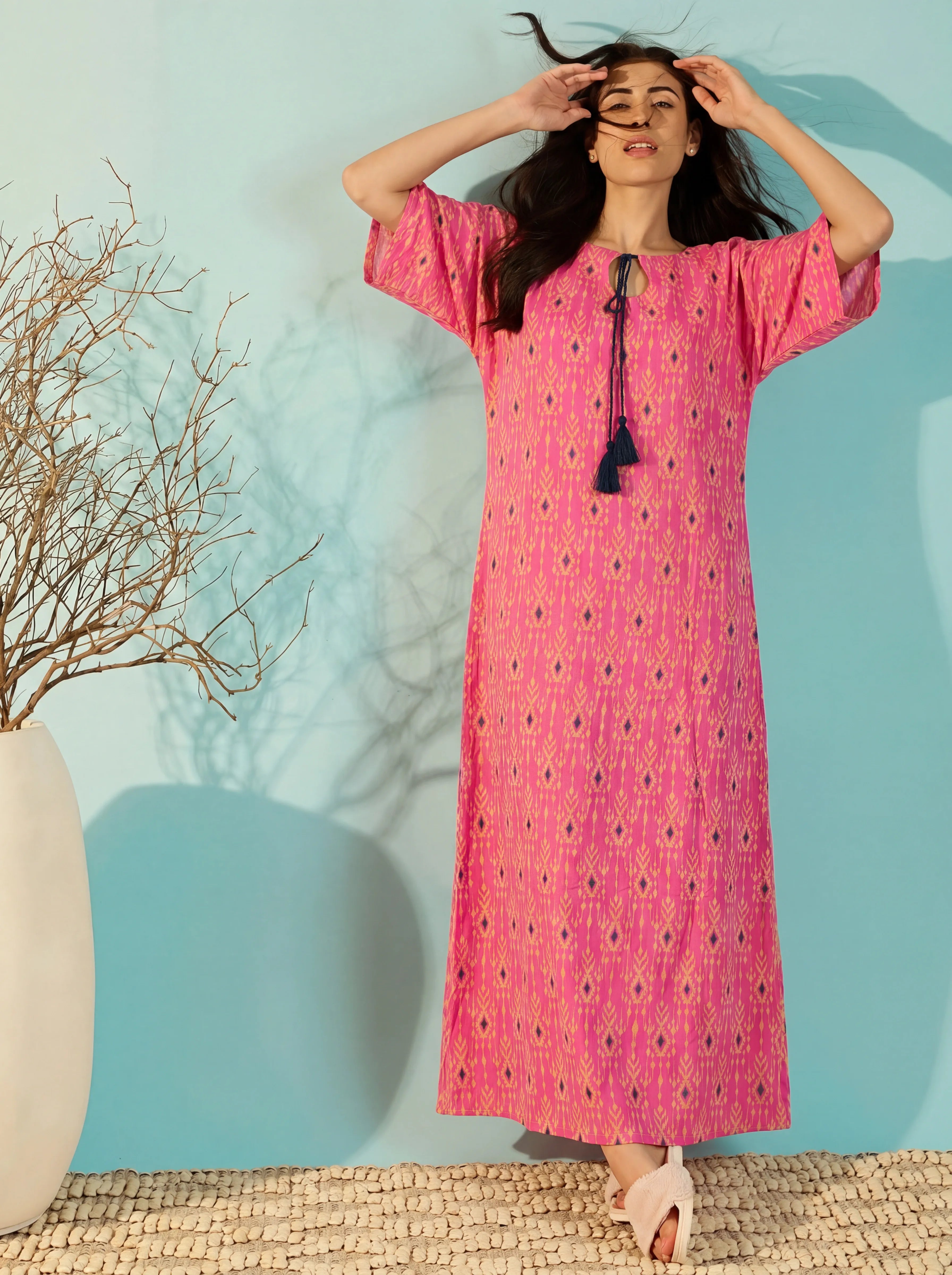 The Kaftan Company Nightdress Ikat Print Maxi Nightdress