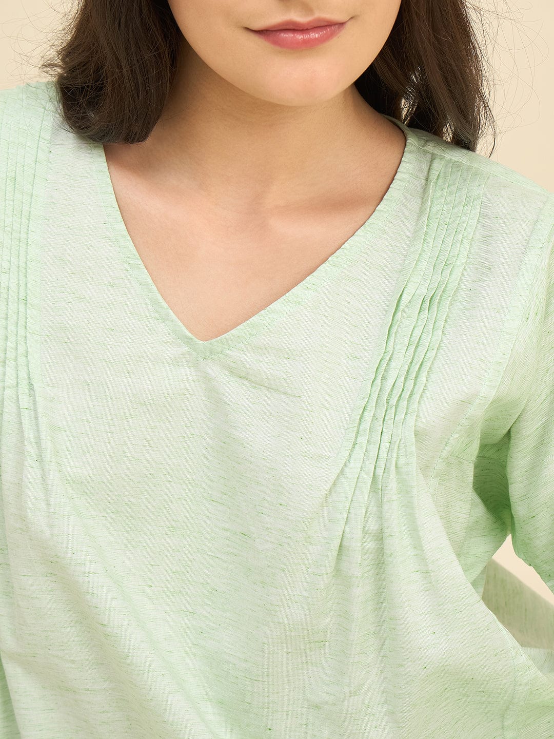 The Kaftan Company Nightdress Light Green Cotton Viscose Blend Nightdress – Soft Pleated Yoke & Side Pockets