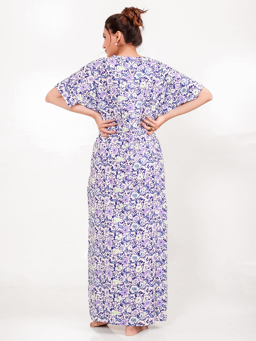 The Kaftan Company Nightdress Lilac Cotton Floral Nightdress with Pockets