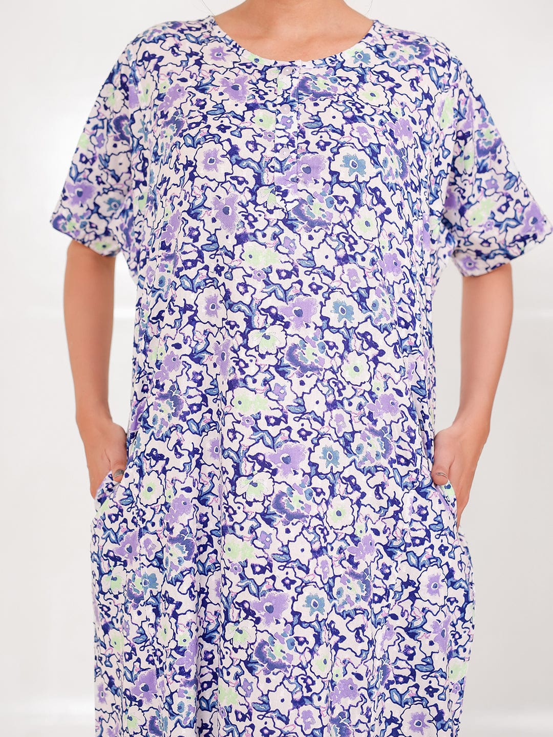 The Kaftan Company Nightdress Lilac Cotton Floral Nightdress with Pockets