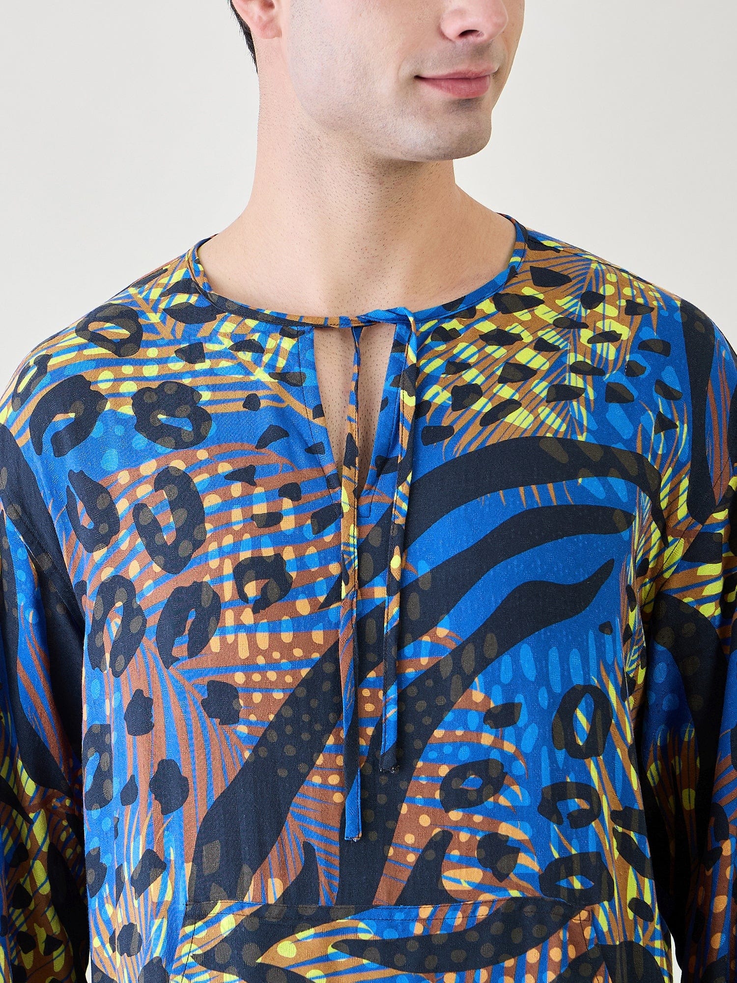 The Kaftan Company Nightdress Mens Animal Printed Blue Kaftan Robe