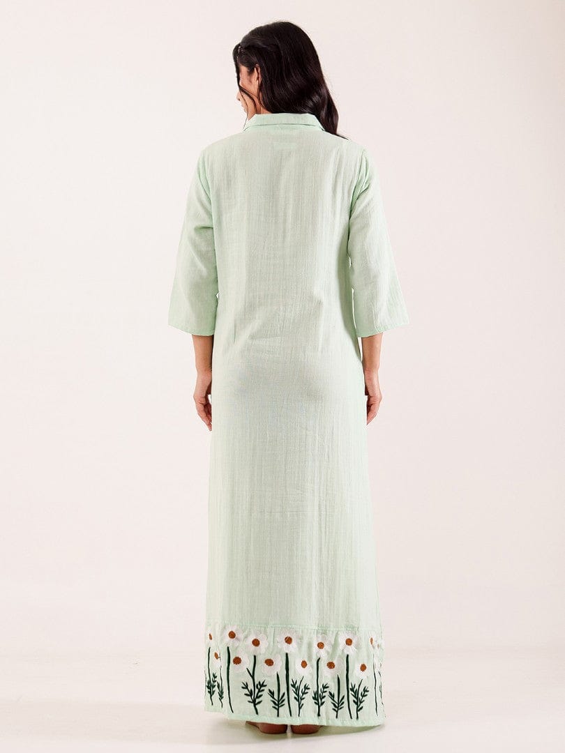 The Kaftan Company Nightdress Mint Green Embroidered Cotton Nightdress