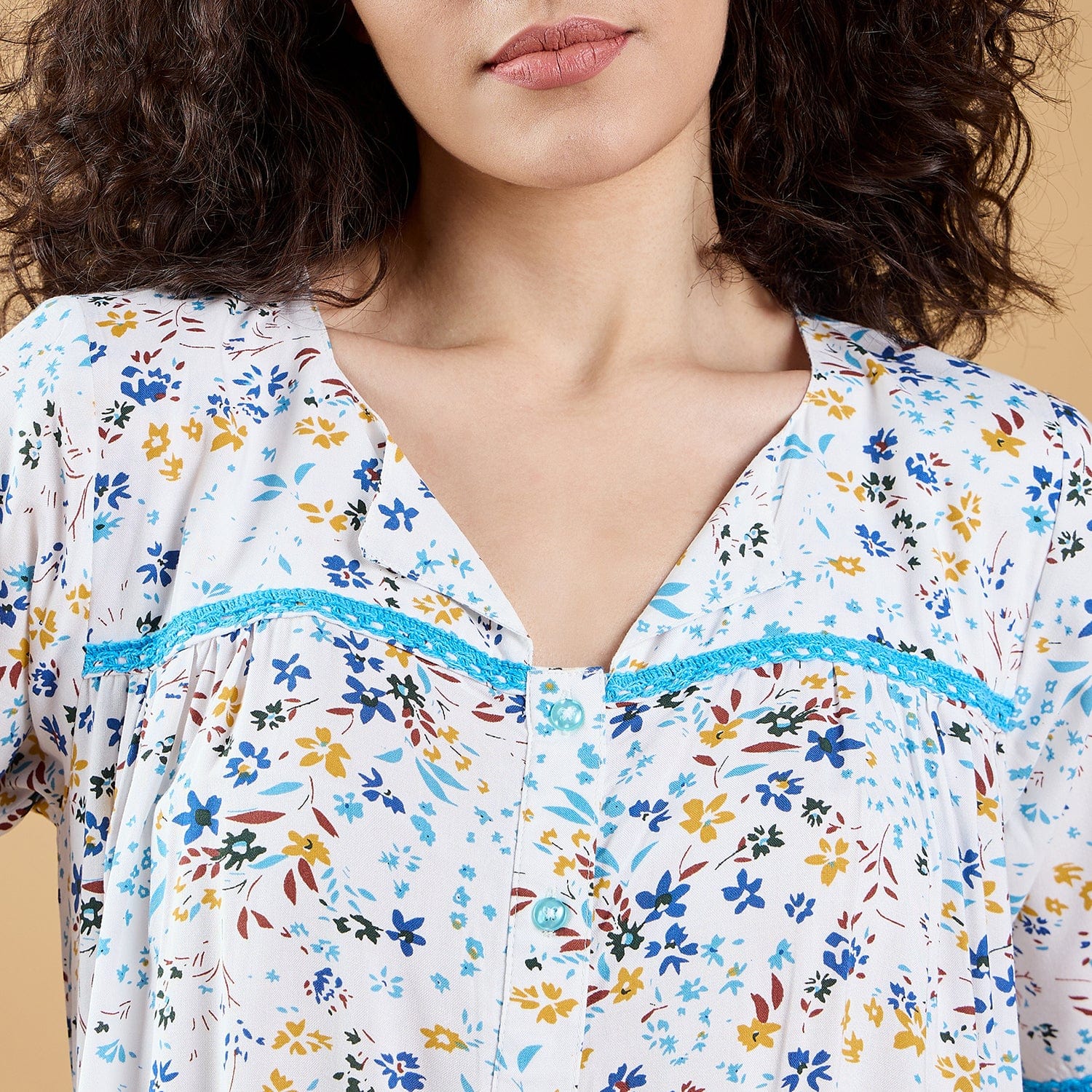 The Kaftan Company Nightdress Multi Colour Cute Floral Charming Nightdress