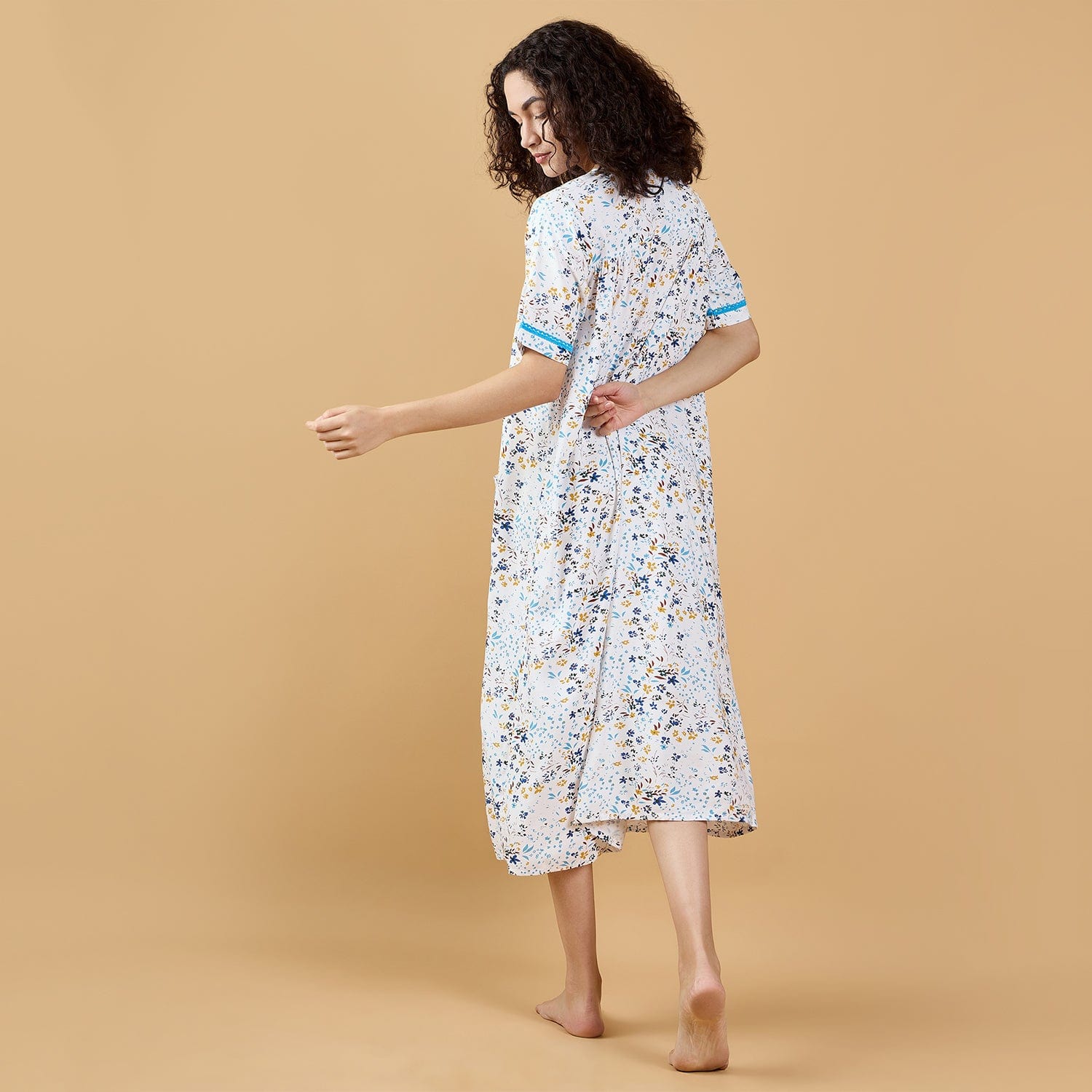 The Kaftan Company Nightdress Multi Colour Cute Floral Charming Nightdress