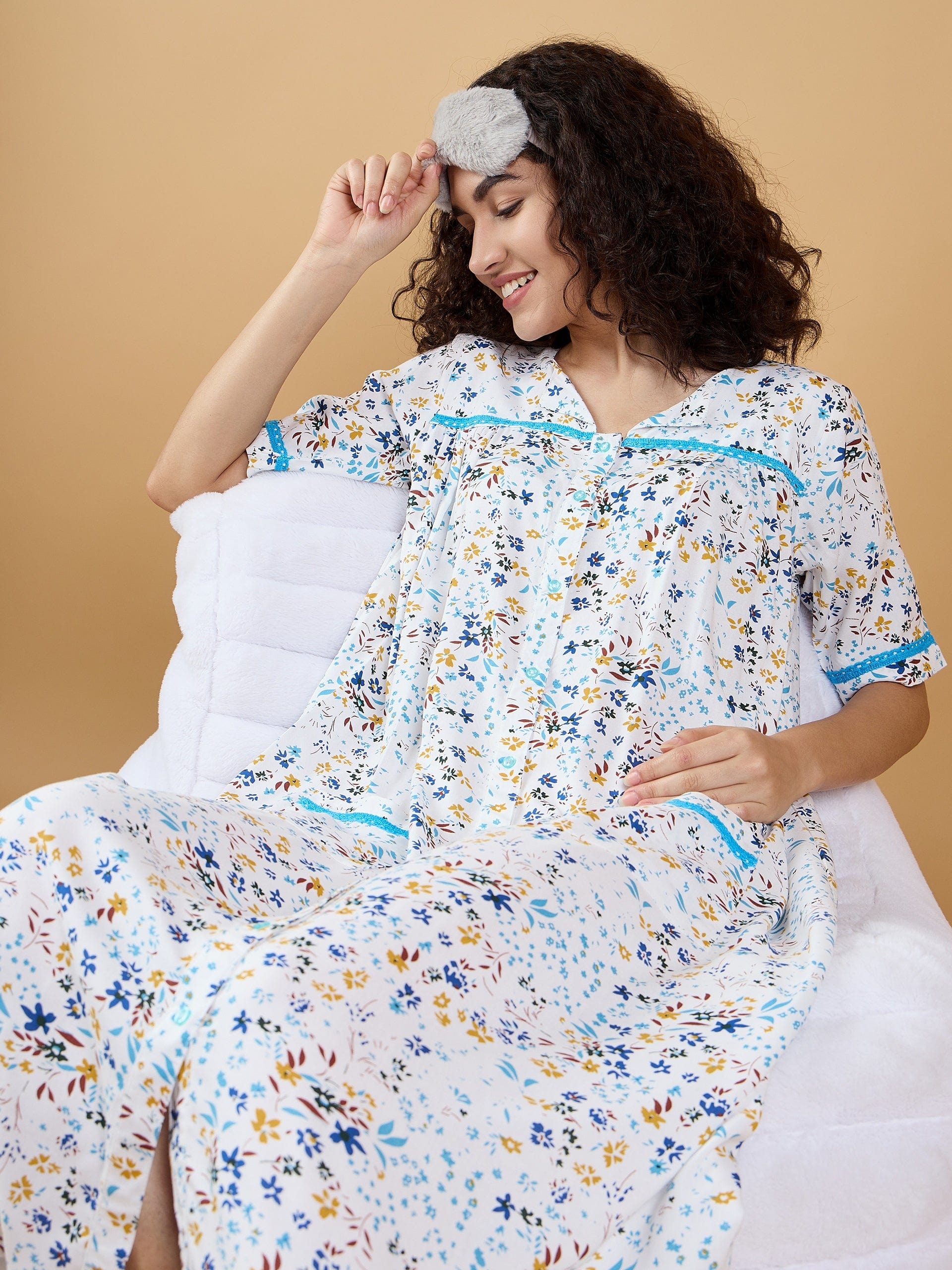 The Kaftan Company Nightdress Multi Colour Cute Floral Charming Nightdress