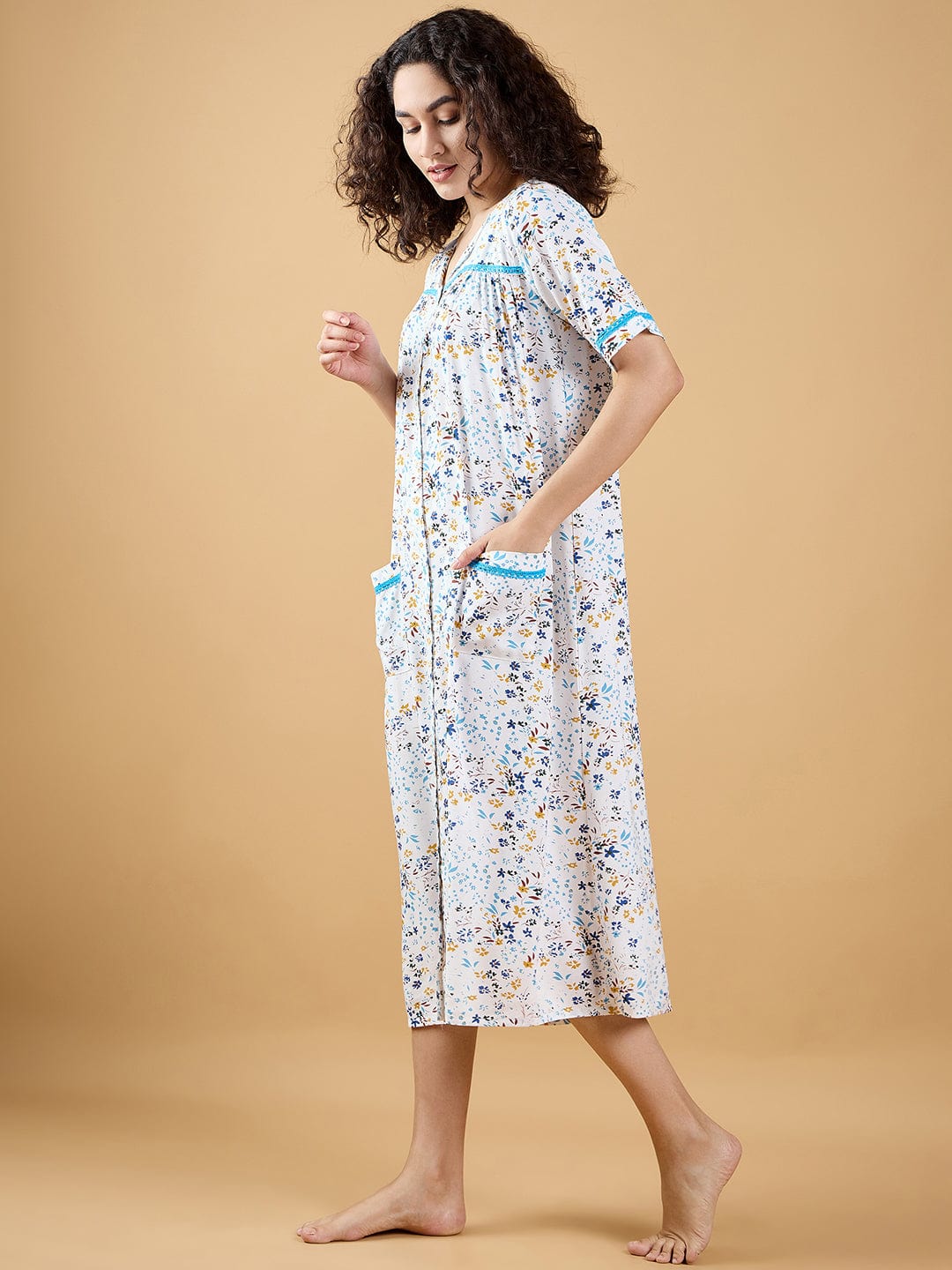 The Kaftan Company Nightdress Multi Colour Cute Floral Charming Nightdress