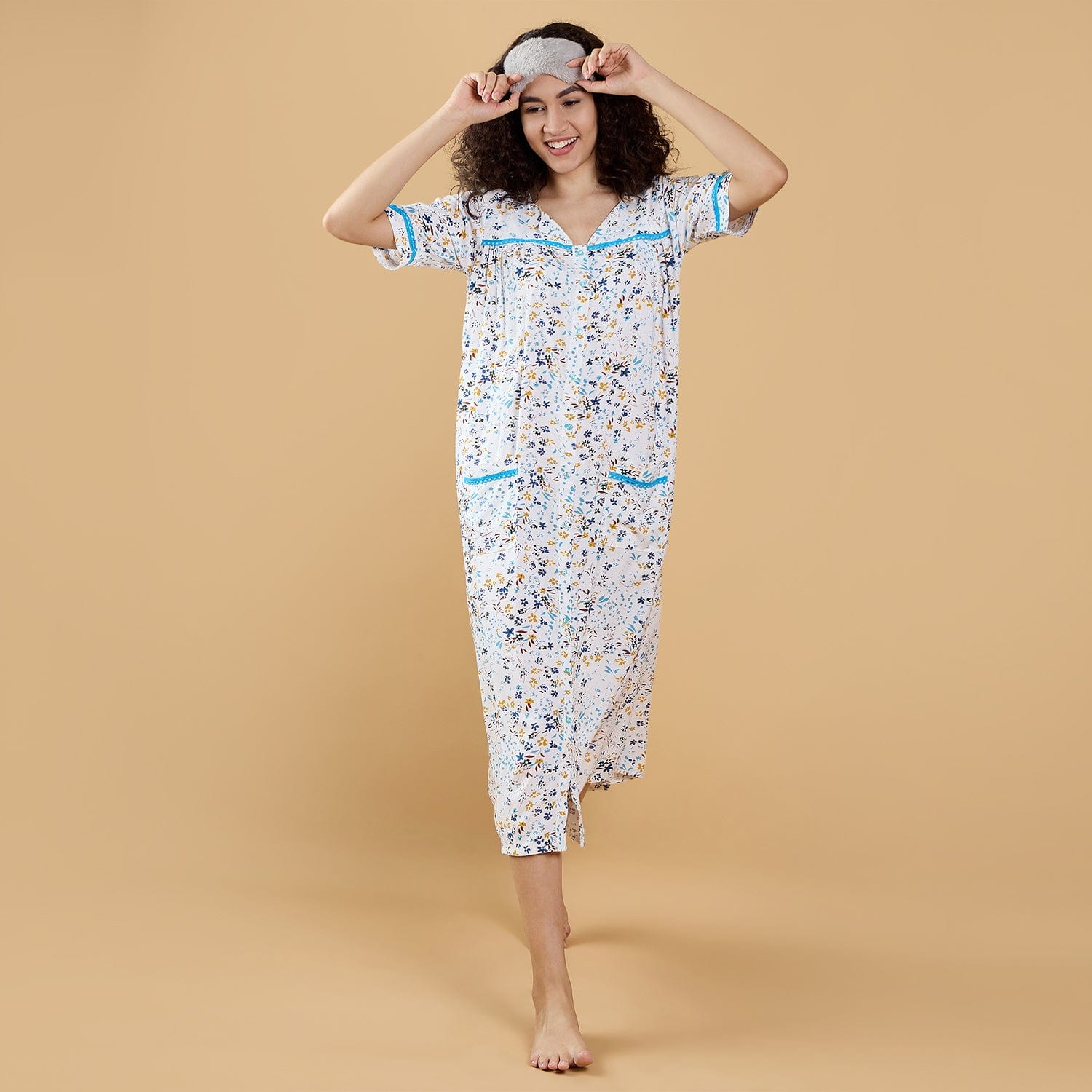 The Kaftan Company Nightdress Multi Colour Cute Floral Charming Nightdress