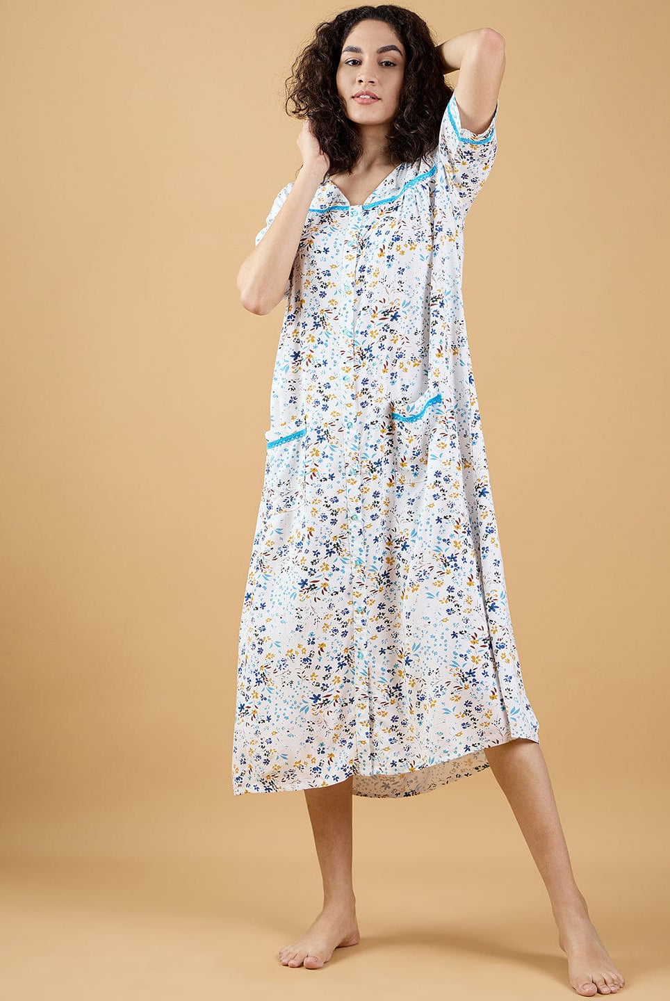 The Kaftan Company Nightdress Multi Colour Cute Floral Charming Nightdress