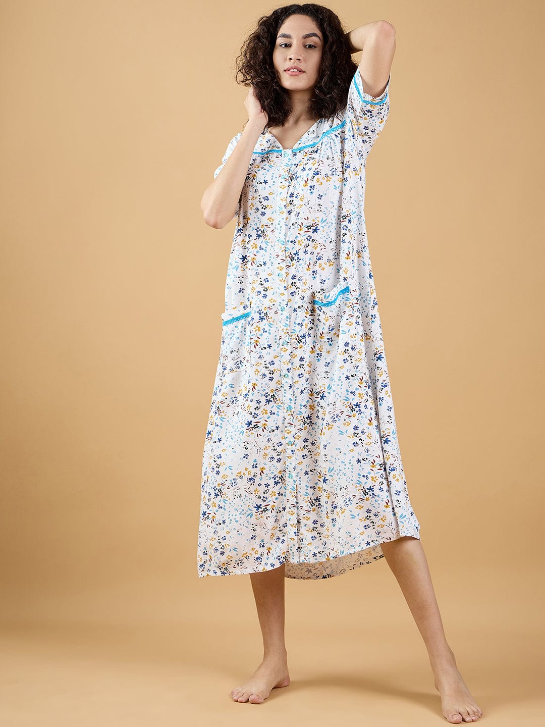 The Kaftan Company Nightdress Multi Colour Cute Floral Charming Nightdress