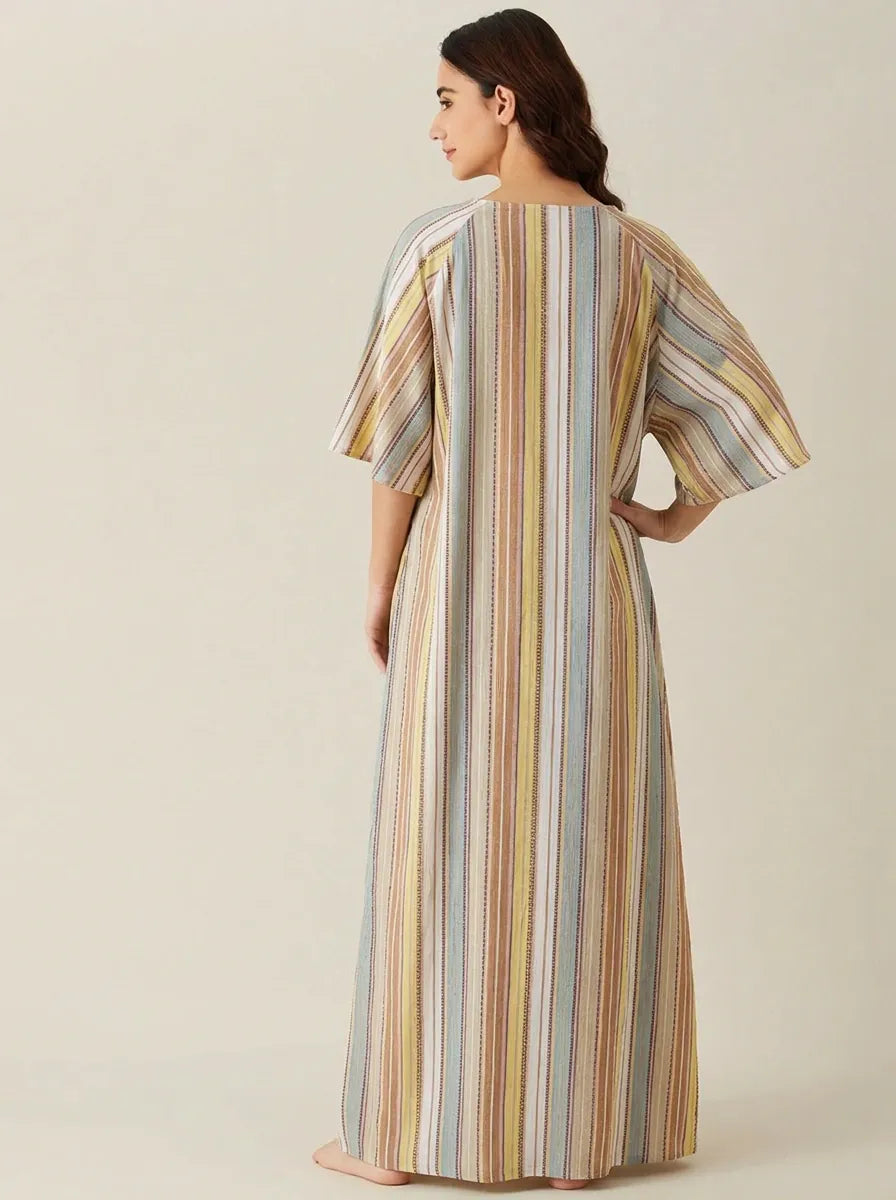 The Kaftan Company Nightdress Multicolour Striped Viscose Maternity Nightdress with Pockets
