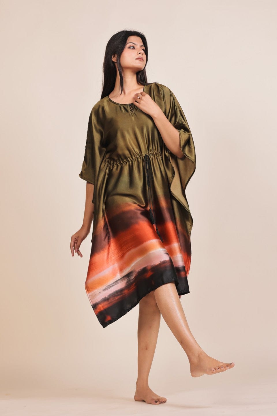The Kaftan Company Nightdress Olive Ombre Satin Kaftan Nightdress