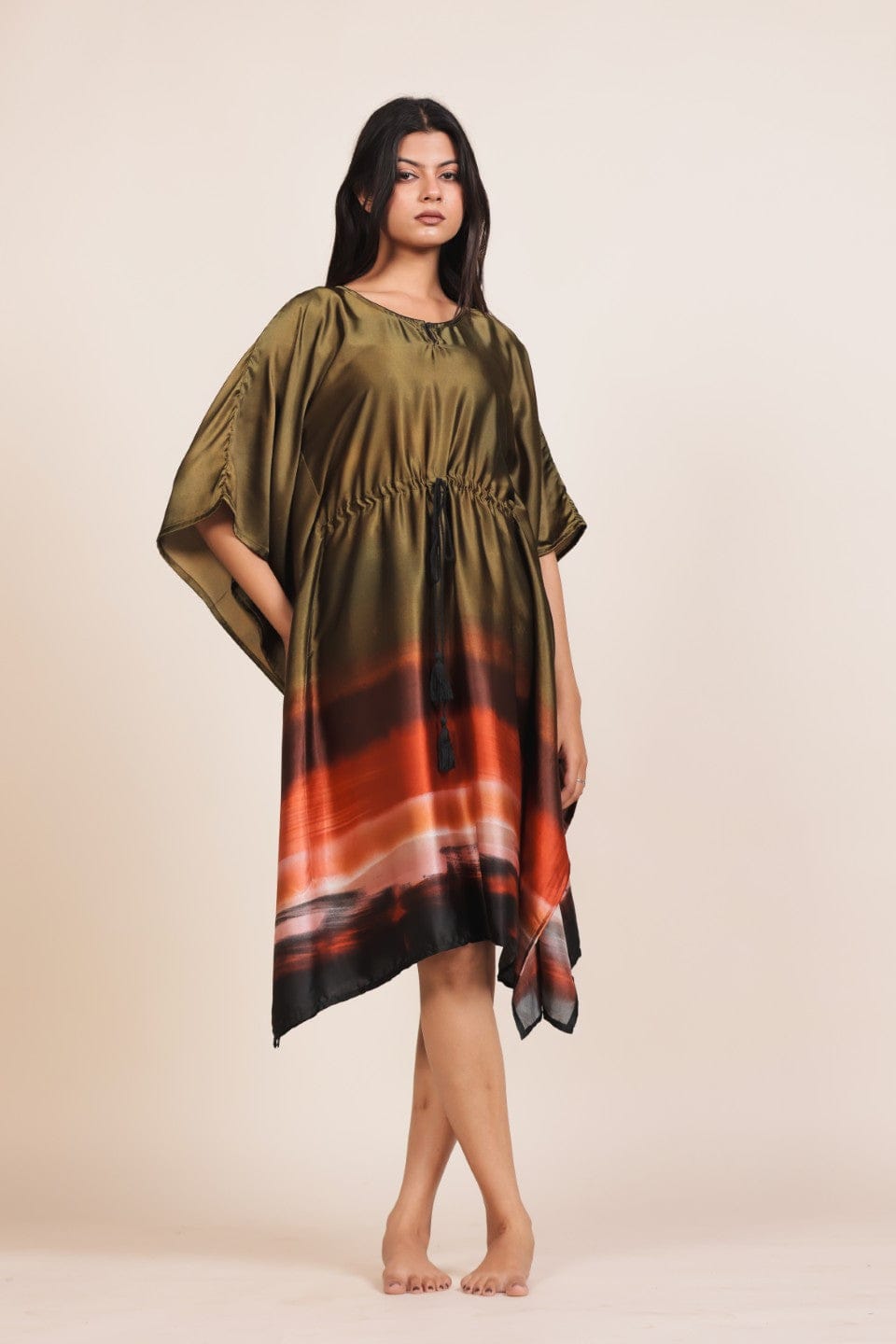 The Kaftan Company Nightdress Olive Ombre Satin Kaftan Nightdress