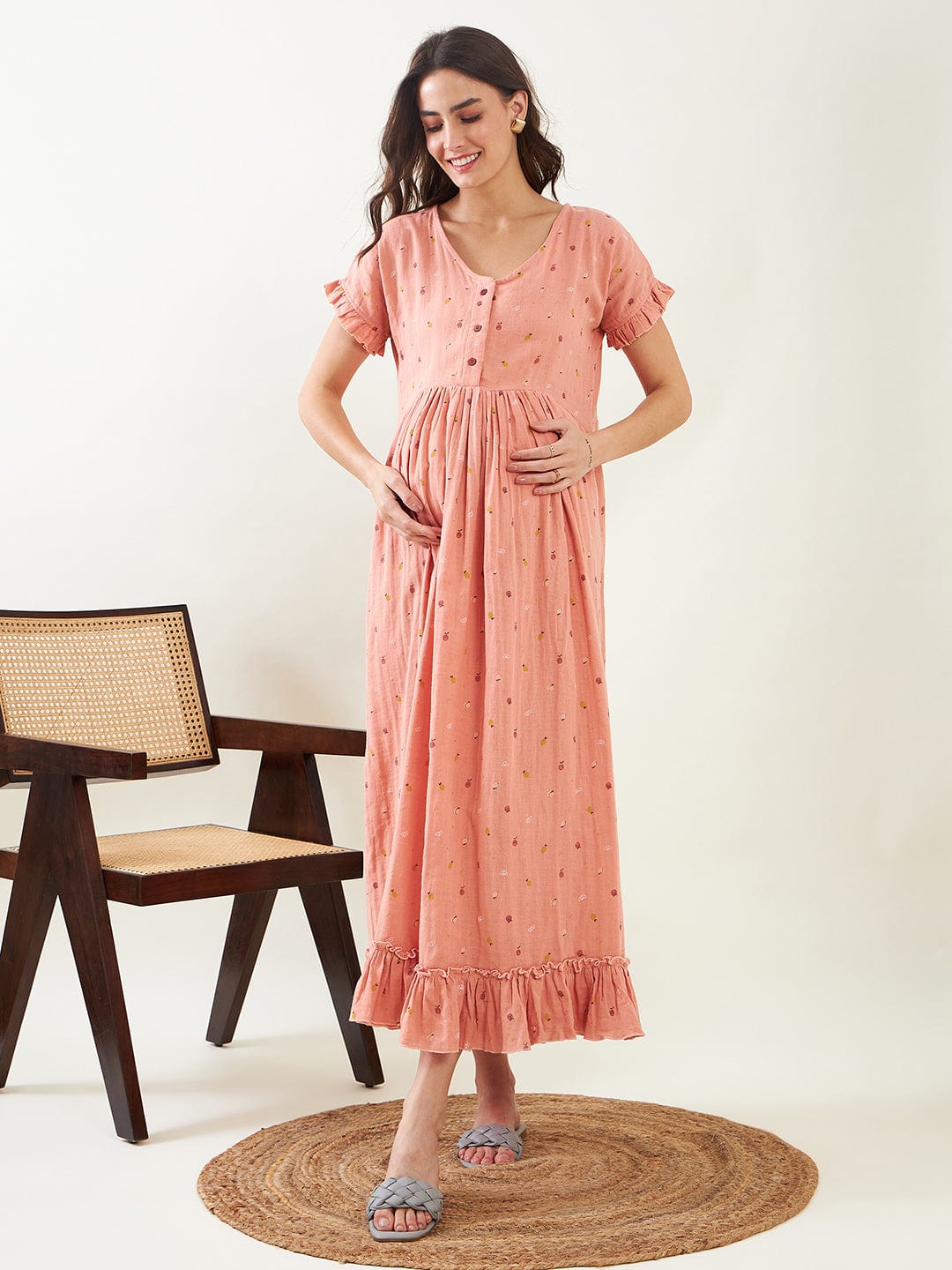 The Kaftan Company Nightdress Peach Cherry Blossom Maternity Nightdress