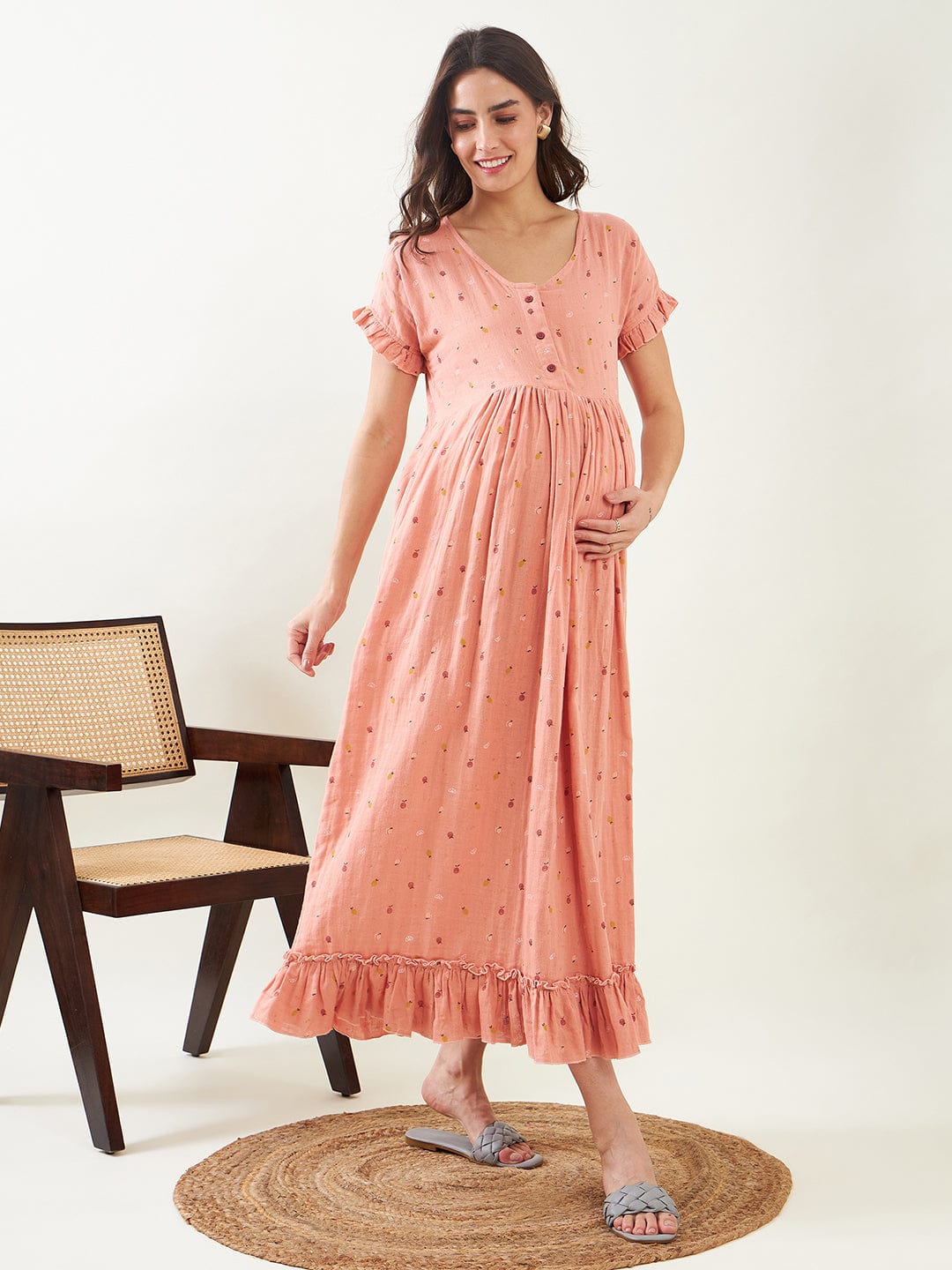 The Kaftan Company Nightdress Peach Cherry Blossom Maternity Nightdress