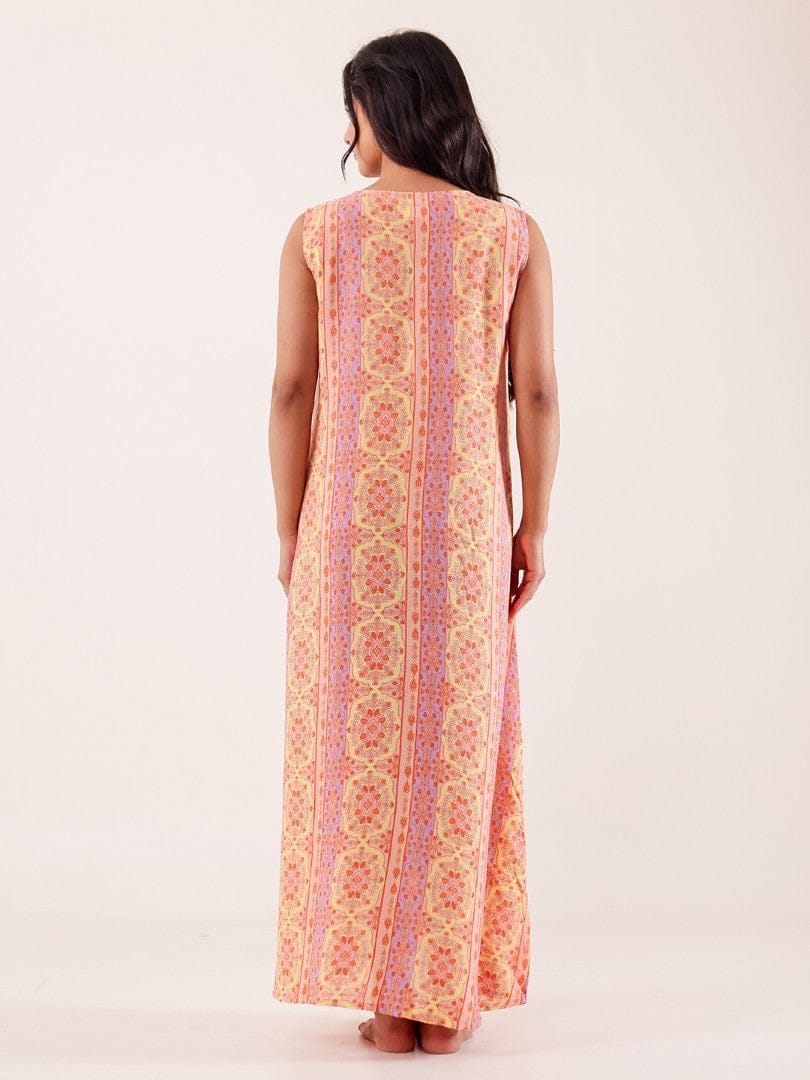 The Kaftan Company Nightdress Peach Printed Viscose Crepe Nightdress