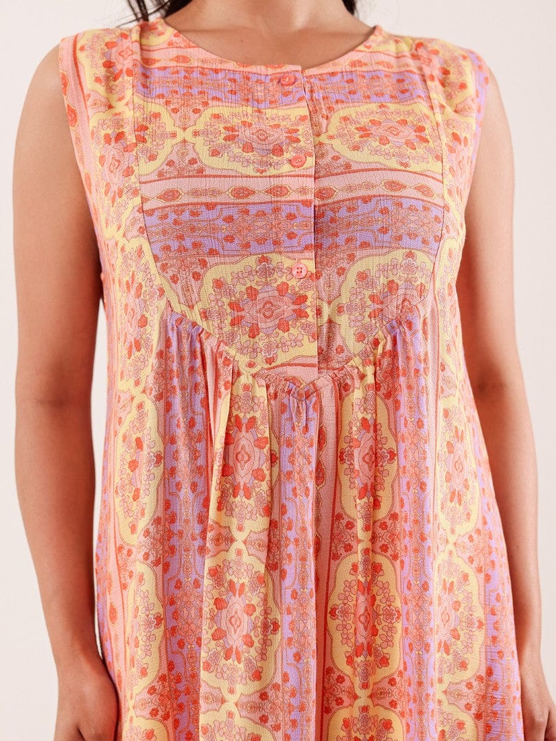 The Kaftan Company Nightdress Peach Printed Viscose Crepe Nightdress