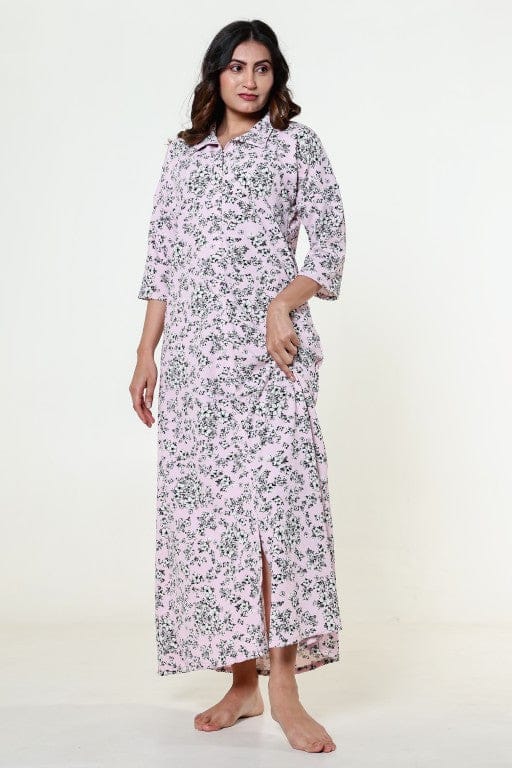 The Kaftan Company Nightdress Pink Floral Textured Stretch Crepe Nightdress