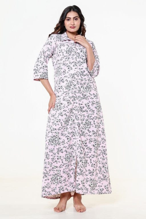 The Kaftan Company Nightdress Pink Floral Textured Stretch Crepe Nightdress