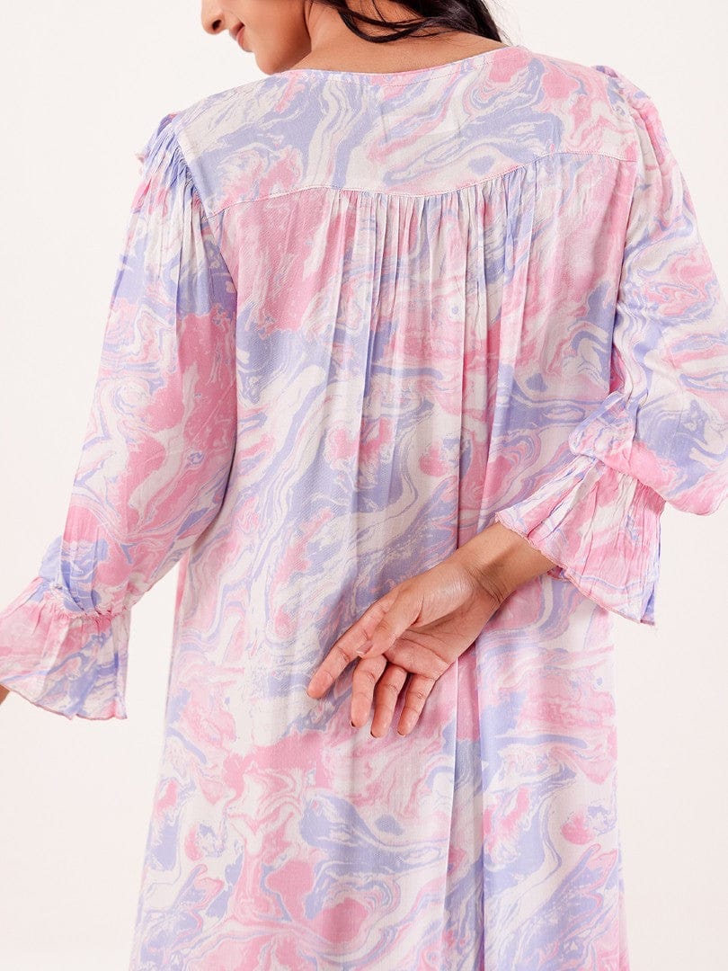 The Kaftan Company Nightdress Pink Marble Printed Viscose Rayon Nightdress
