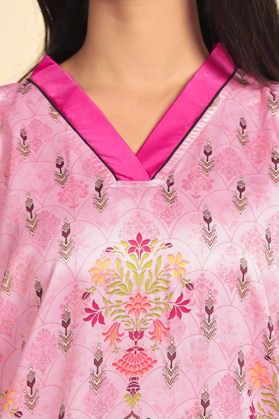 The Kaftan Company Nightdress Pink Ornate Persian-Inspired Print Satin Maxi Nightdress
