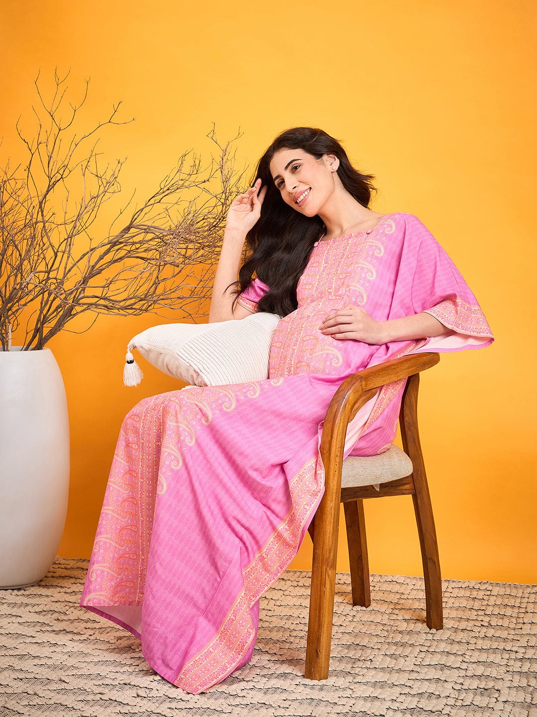 The Kaftan Company Nightdress Pink Paisley Maternity Nursing Lounge Dress