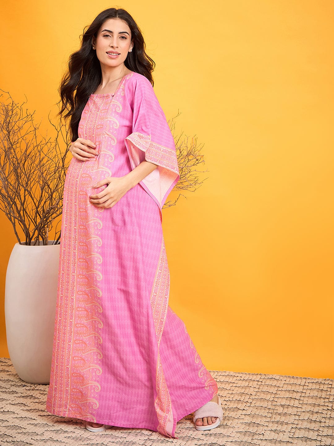 The Kaftan Company Nightdress Pink Paisley Maternity Nursing Lounge Dress