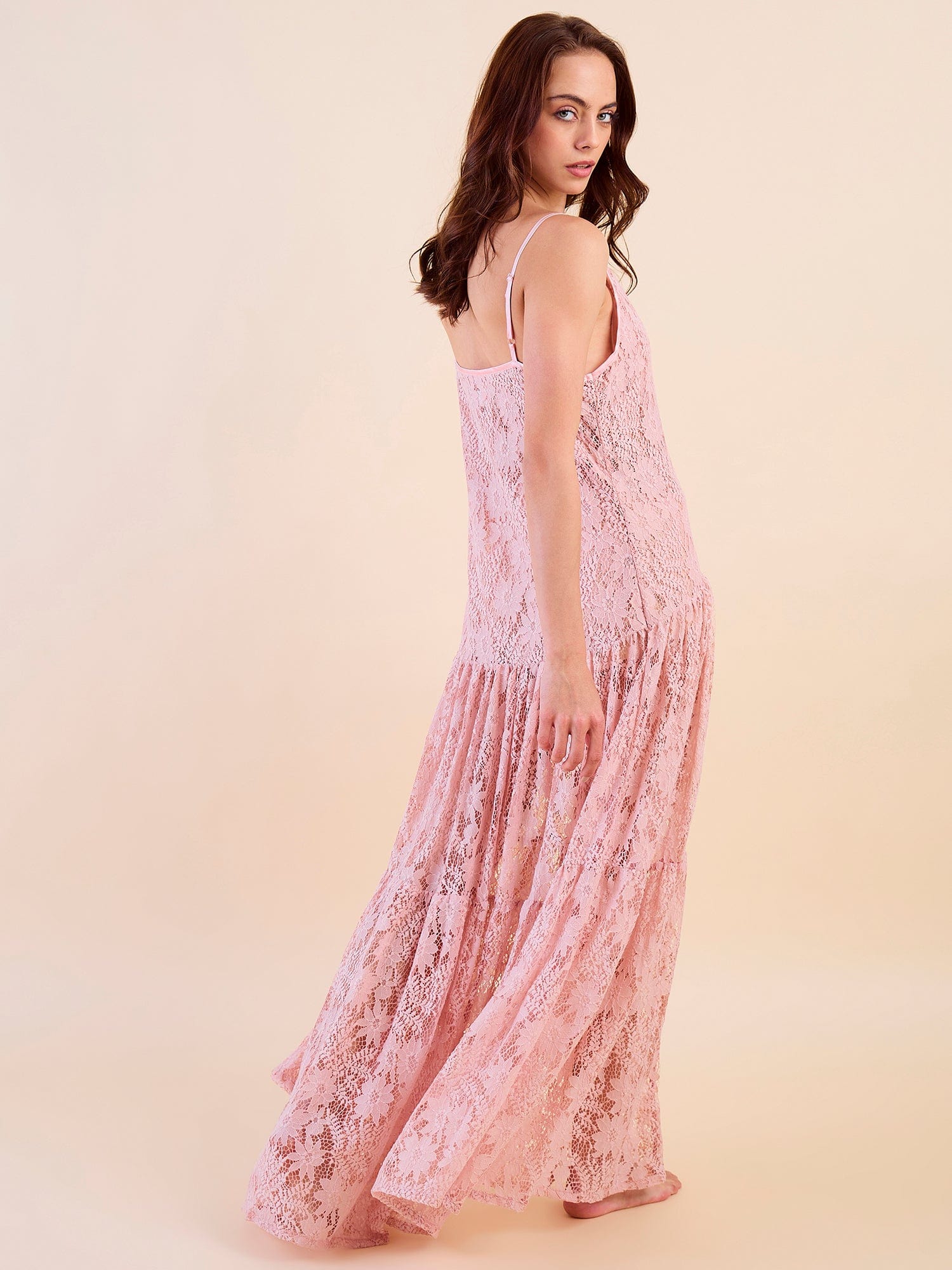The Kaftan Company Nightdress Pink Strappy Nightdress – Bridal Lace, Flowy Gown Style