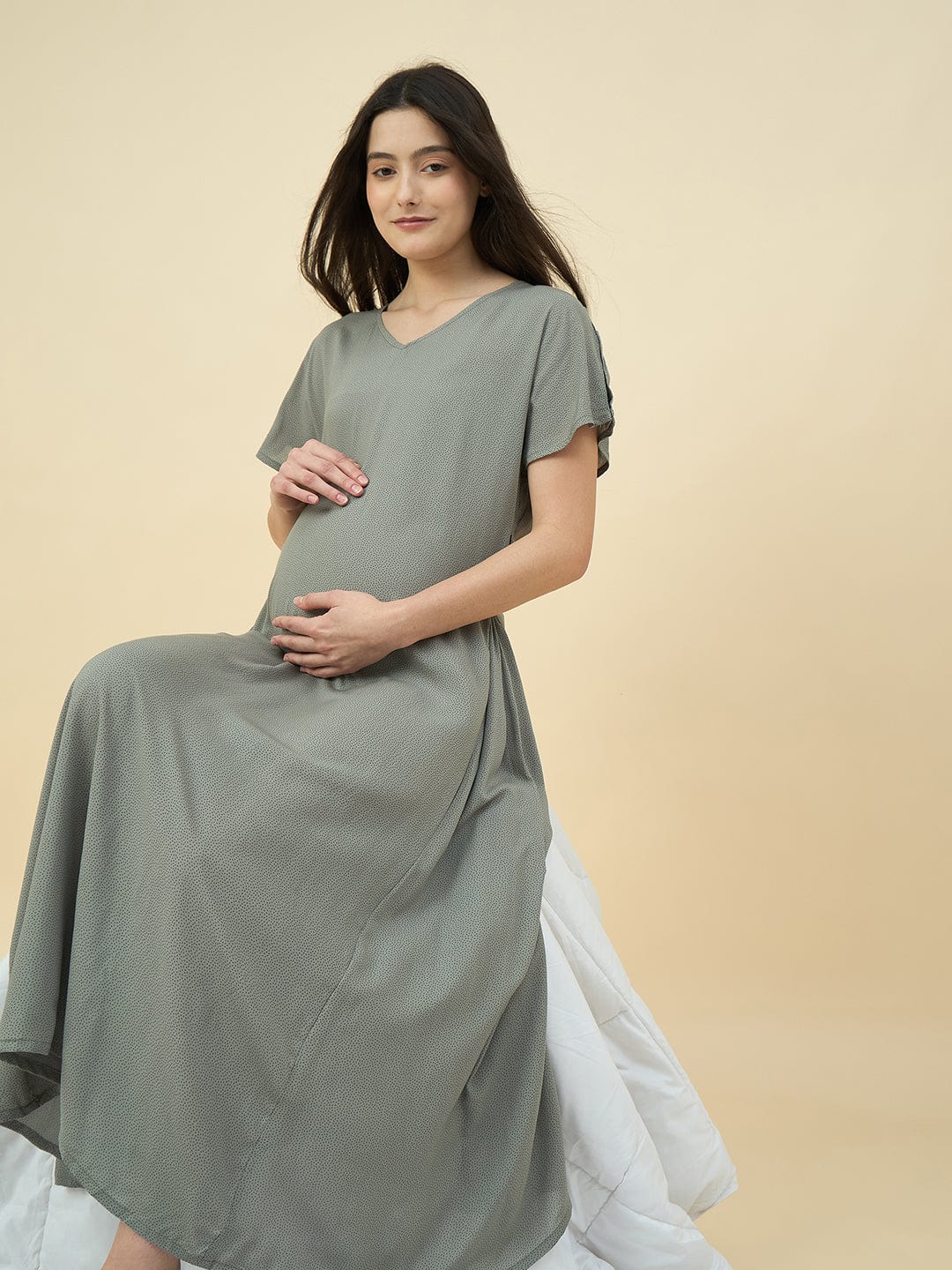 The Kaftan Company Nightdress Polka Dot Modal Maternity Nightdress with Shoulder Feeding Access