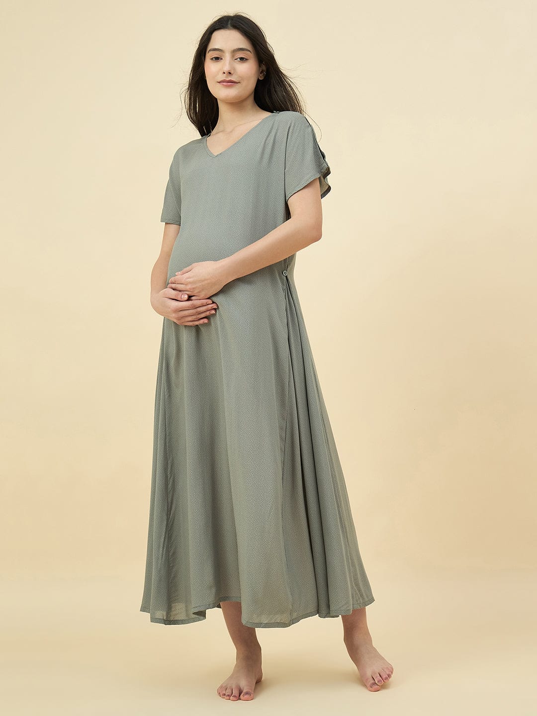 The Kaftan Company Nightdress Polka Dot Modal Maternity Nightdress with Shoulder Feeding Access