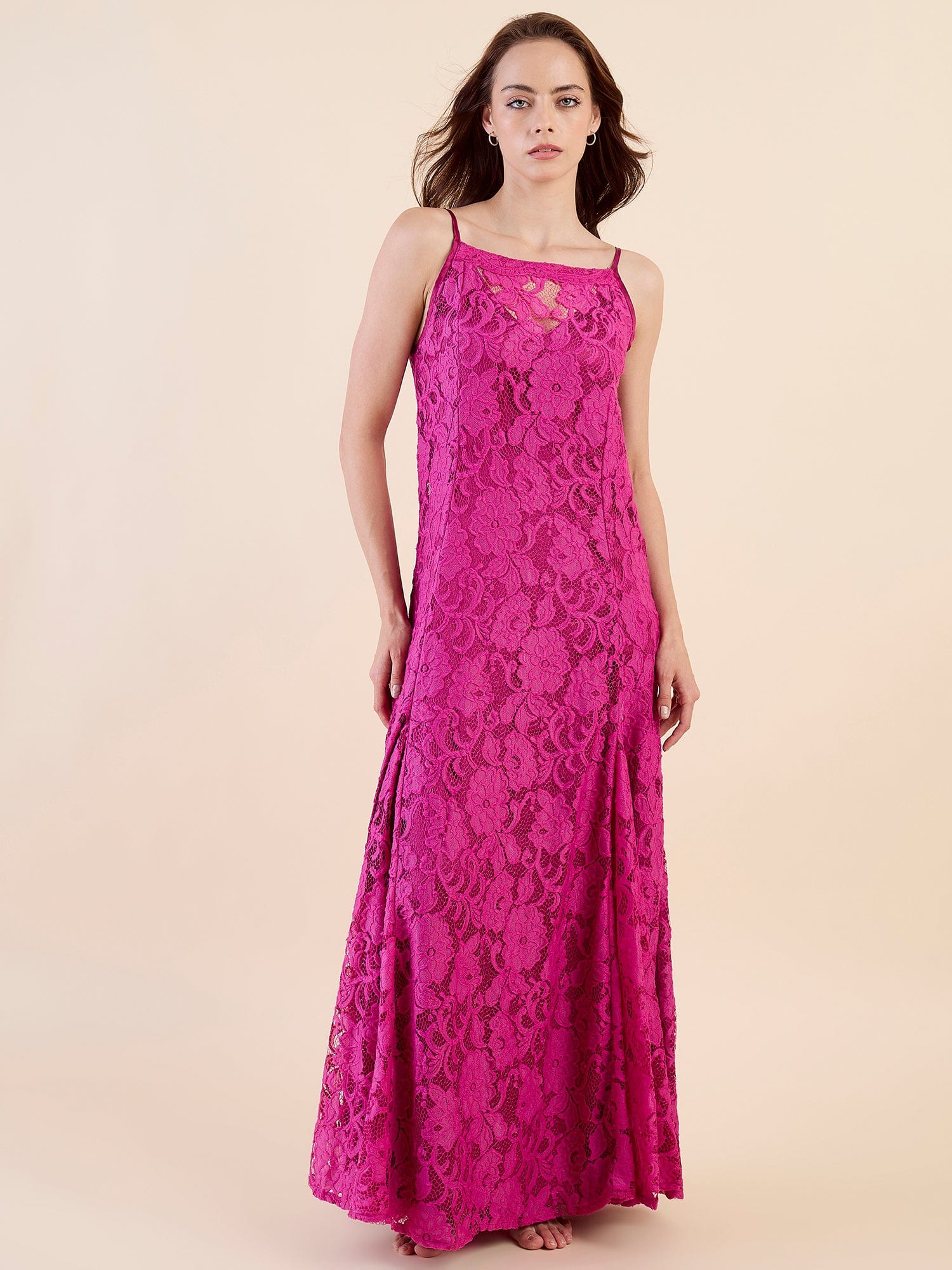 The Kaftan Company Nightdress Romantic Fuschia Bridal Lace Nightdress – Maxi Length with Flared Gown