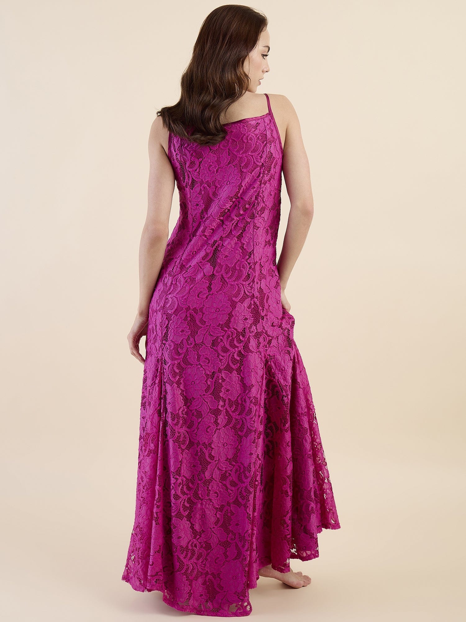 The Kaftan Company Nightdress Romantic Fuschia Bridal Lace Nightdress – Maxi Length with Flared Gown