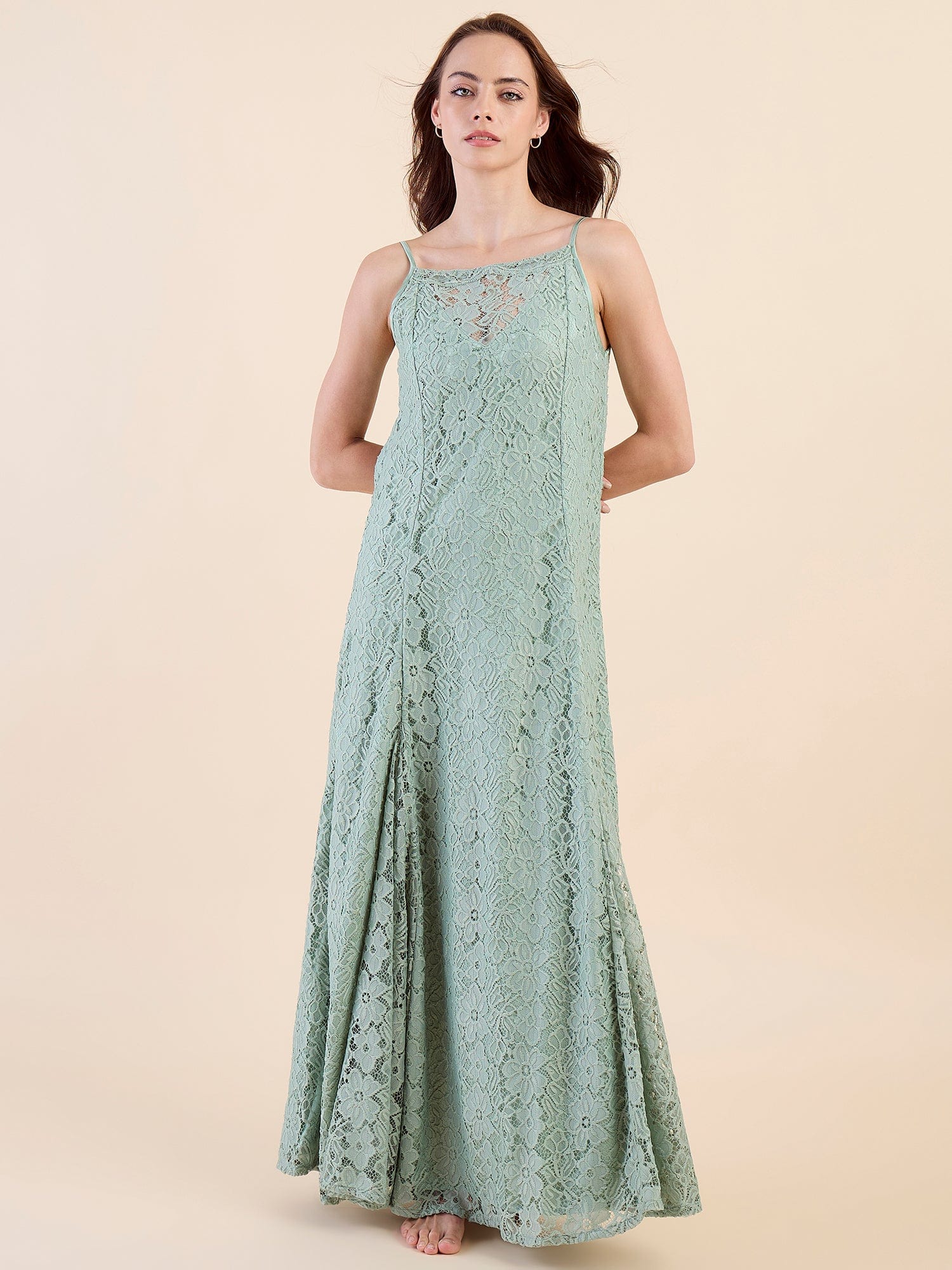 The Kaftan Company Nightdress Romantic Green Bridal Lace Nightdress – Maxi Length with Flared Gown